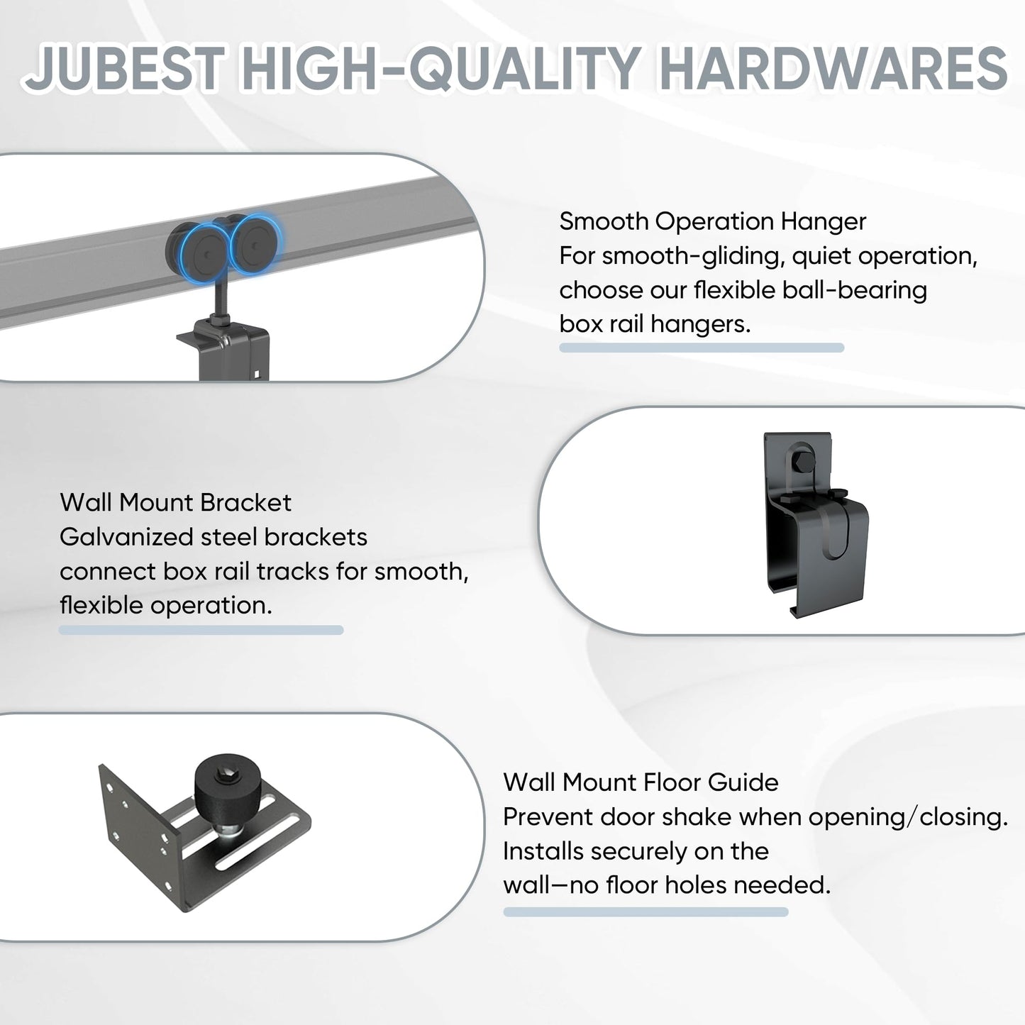JUBEST 16FT Box Rail Exterior Barn Door Hardware Kit, Heavy Duty Sliding Door Track Kit Wall Mount Door Hardware Kit for Two Doors System(Doors Not Included), Black
