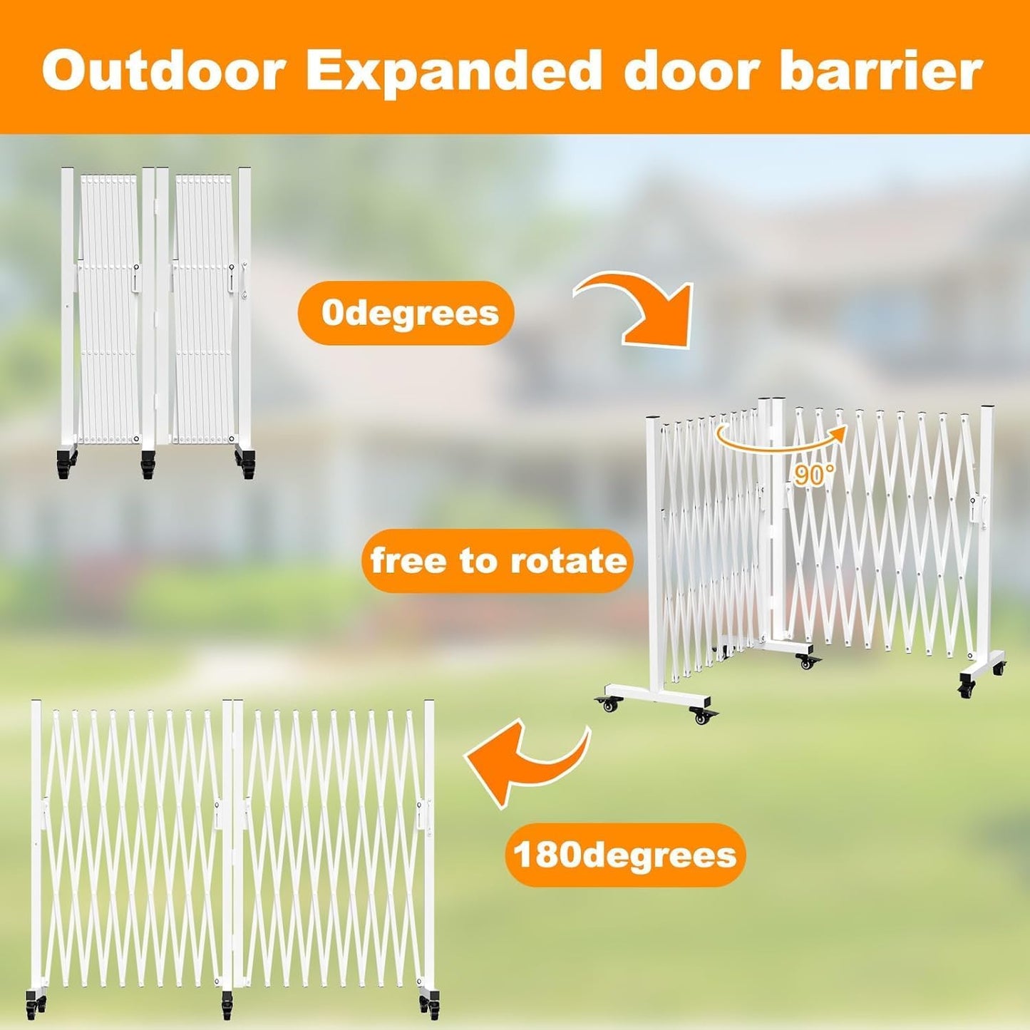 TSAYAWA Retractable Fence Outdoor, 213" Wide Expandable Driveway Gate for Dogs, Aluminum Portable Retractable Barricade for Garage, 18 Feet Expanding Security Gate with Casters, Rotatable, White