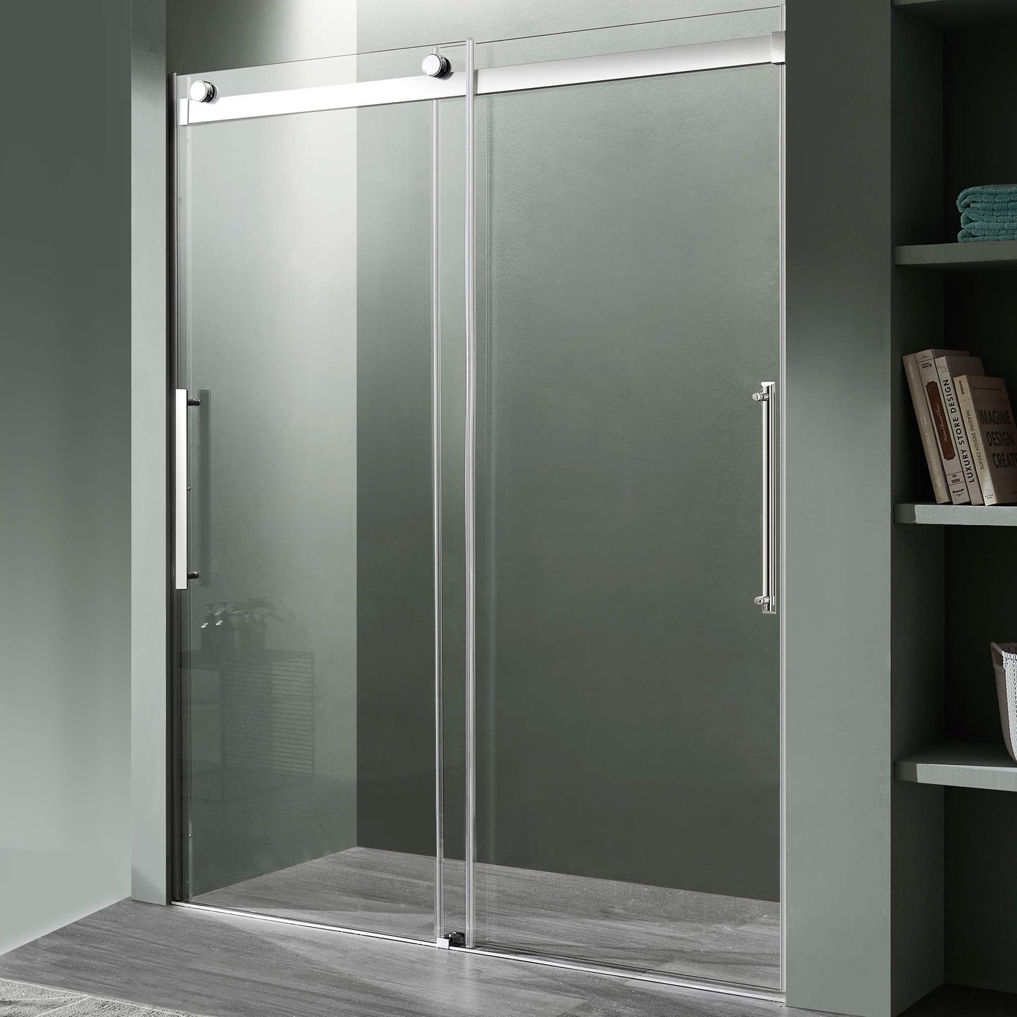 ANZZI 76" x 60" Frameless Shower Door in Polished Chrome, Stella Water Repellent Glass Shower Door with Seal Strip Parts and Handle, Easy Glide Rollers Sliding Shower Door (SD-FRLS05902CH)