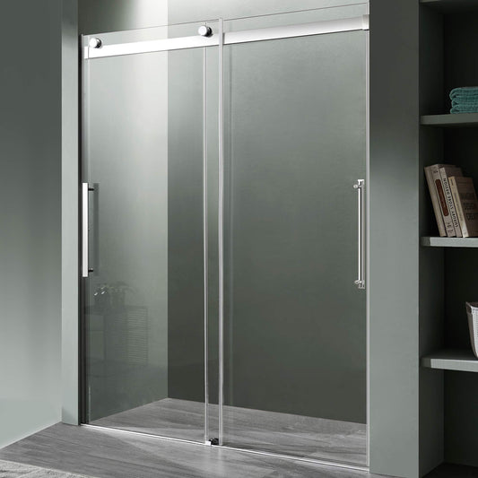 ANZZI 76" x 60" Frameless Shower Door in Polished Chrome, Stella Water Repellent Glass Shower Door with Seal Strip Parts and Handle, Easy Glide Rollers Sliding Shower Door (SD-FRLS05902CH)