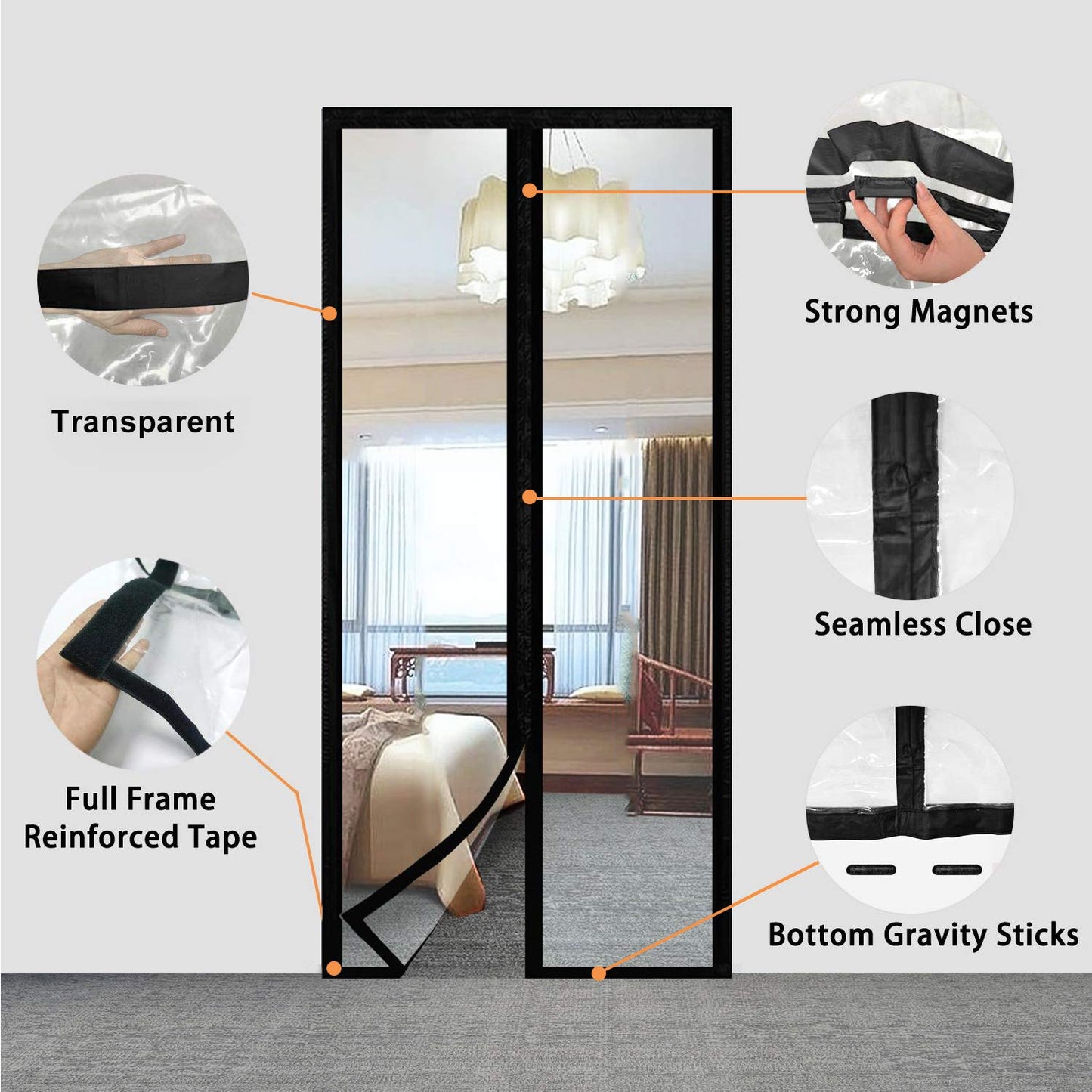 Transparent Insulated Curtain-Magnetic Thermal Cover, Screen Self-Closing Privacy Screen Hands Free for Patio, Kitchen, Bedroom, Air Conditioner Room, Fits Doors up to 34" x 80"