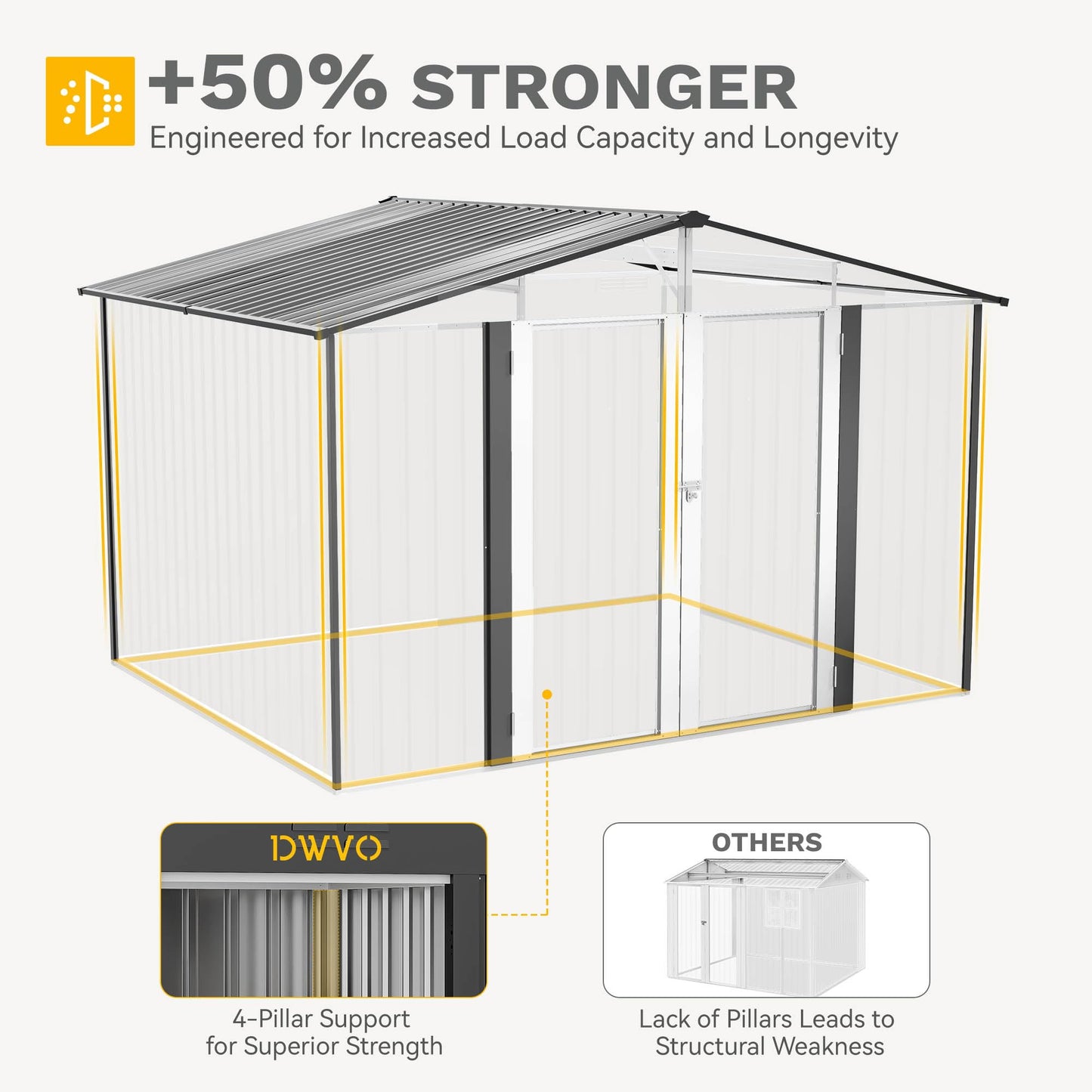 DWVO 10x8FT Outdoor Storage Shed, Spacious Metal Tool Shed with Lockable Doors & Ventilation for Patio, Lawn, and Backyard, Ideal for Storing Garden Equipment, Lawnmowers, and Bicycles, Dark Gray