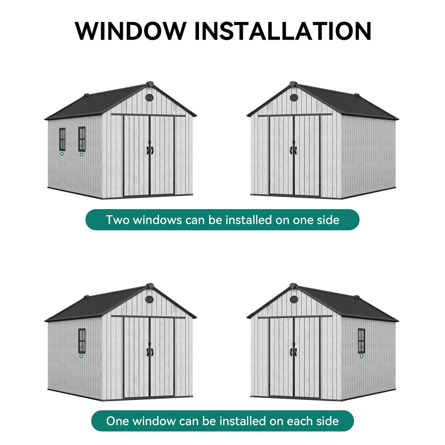 YITAHOME 8x12 FT Outdoor Storage Shed with Floor, Waterproof Extra Thick Plastic Garden Shed with Lockable Doors, 2 Vision Windows Vents, 16mm Heavy Duty Tool Shed for Bikes, Patio or Backyard, Gray