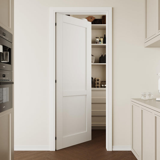 CRUTOP 30''x80'' 2-Panel Solid Core Interior Door Slab Shaker, Pre-Built Panel for Barn Door, Pocket Doors, French Doors, for Pantry, Bedroom, Closet, Laundry & Bathroom, White Prefinish&Paintable