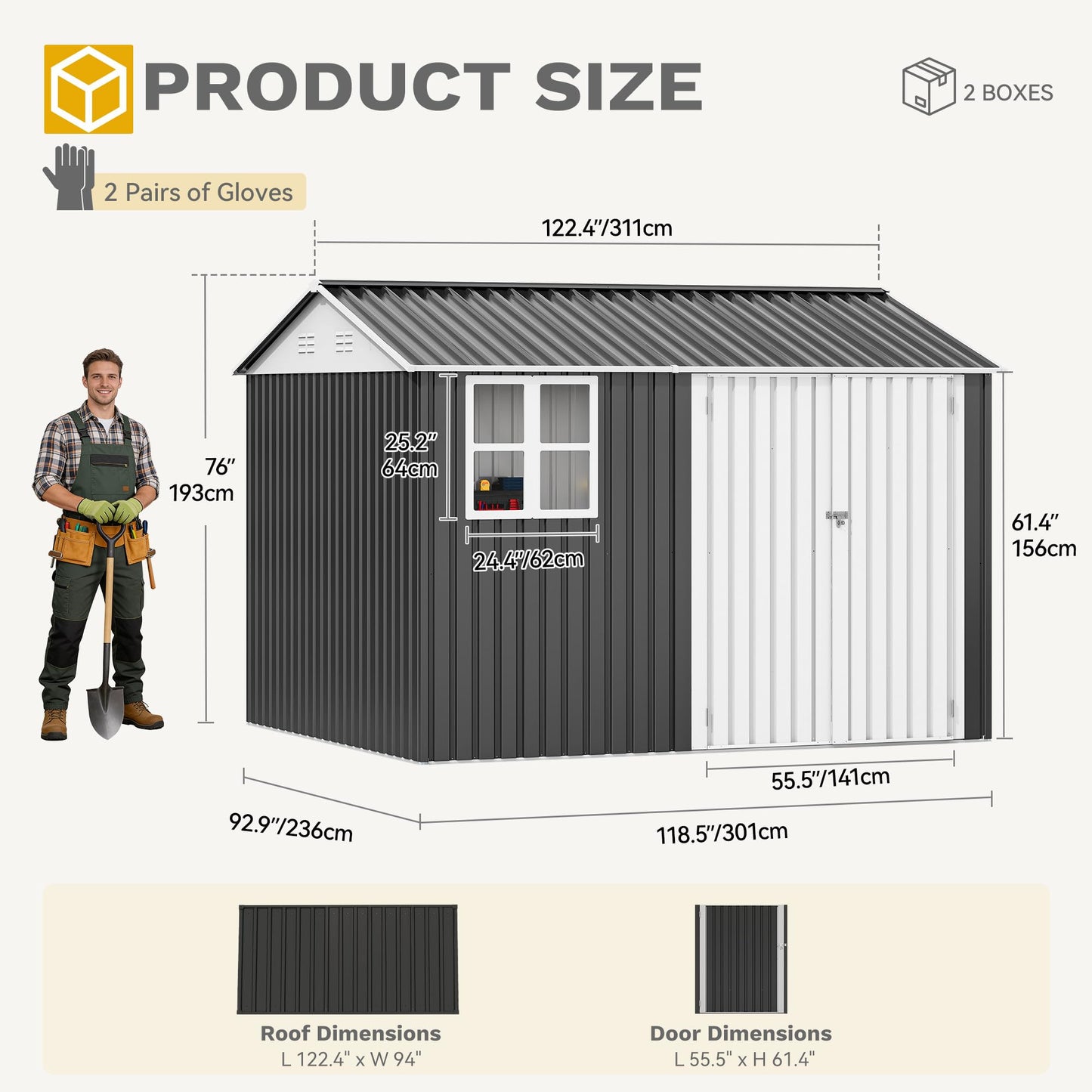 DWVO 10x8ft Metal Outdoor Storage Shed with Window, Lockable Tool Storage Sheds, Oversized Steel Garden Sheds with Sloped Roof for Backyard, Patio, Garage, Lawn (Gray + White)