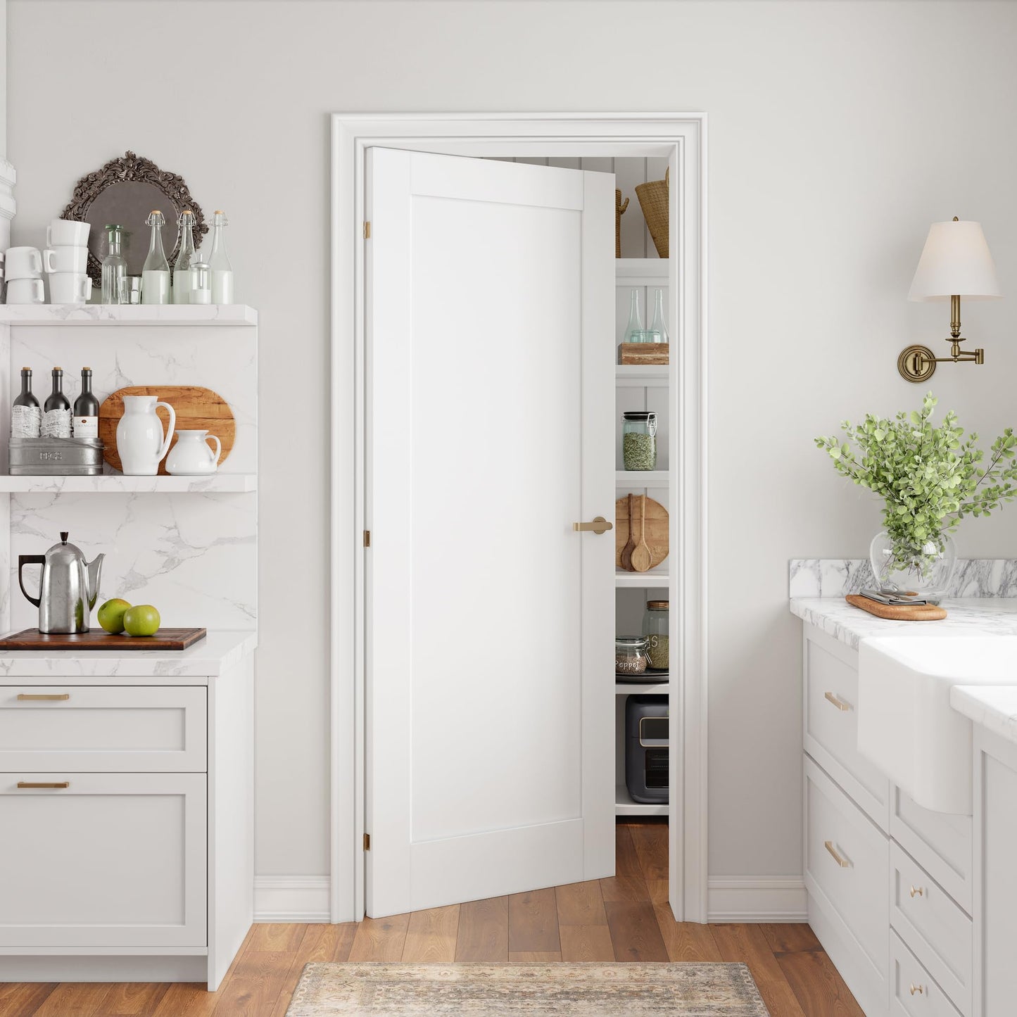 SmartStandard 30in x 80in Slab Door, Solid Core French Doors Interior, White Primed Shaker for Pantry, Bathroom, Laundry, Pre-Assembled Panel Without Hardware Kit