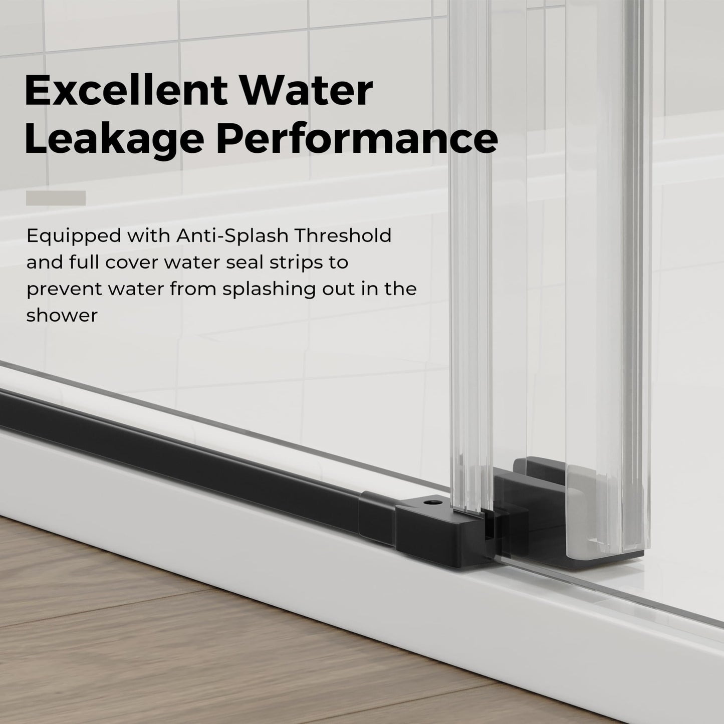 DELAVIN 56-60.in W x 75.in H Frameless Shower Door, Water Repellent Black Shower Door with SGCC Certified Clear Tempered Glass, Easy Sliding Showe Door with Explosion-Proof Film, Stainless Steel