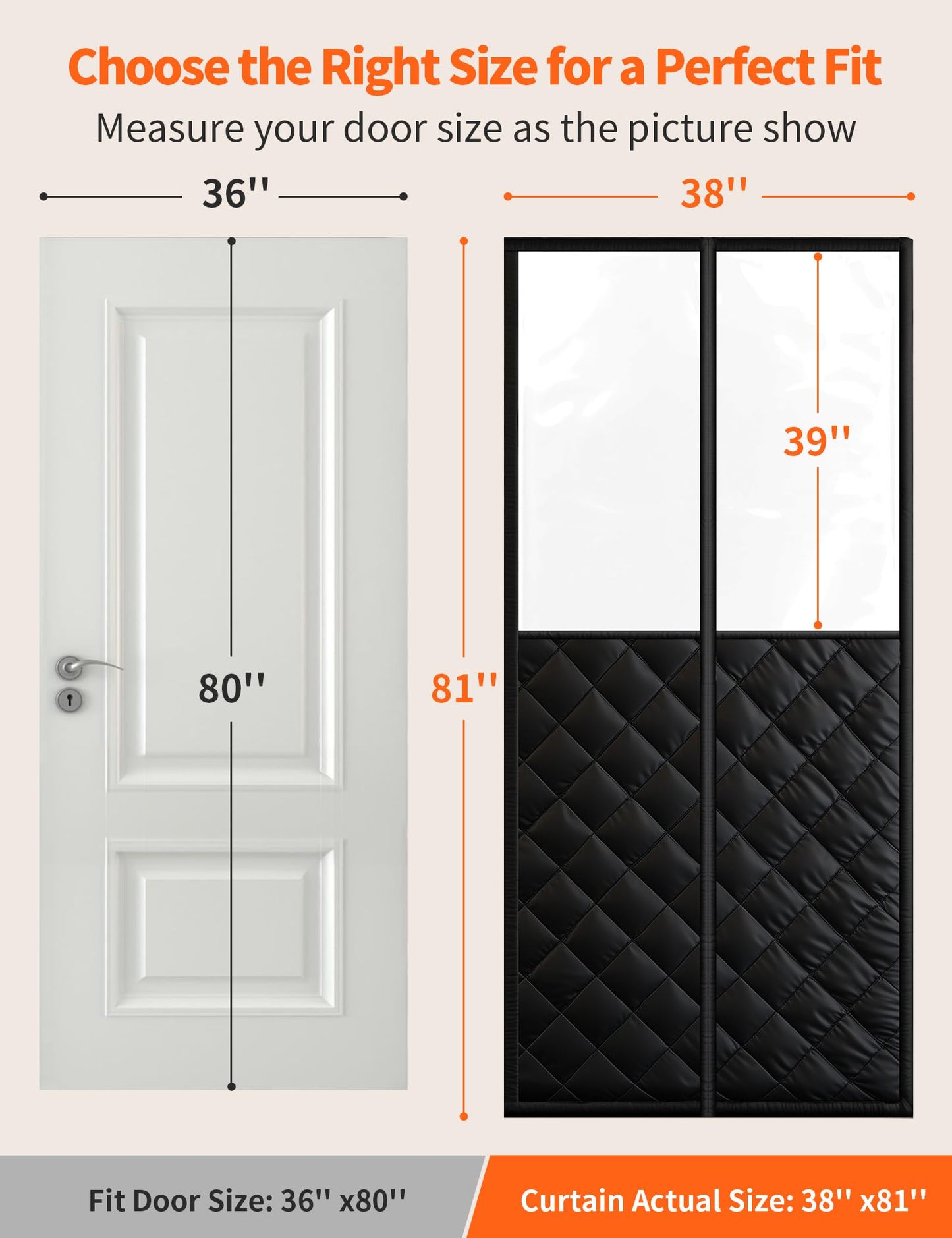 Magnetic Thermal Insulated Door Curtain for 36"x 80" Doors, Insulated Door Cover with Clear Window, Hands-Free Self-Closing for Pets, Block Draft in Winter & Keep Cool in Summer