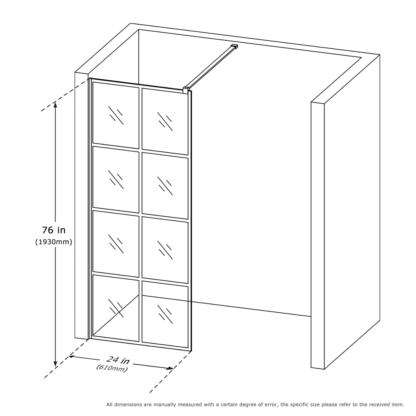 Mainzel 24" W x 76" H Fixed Shower Glass Panel, Frameless 3/8" ANSI Tempered Glass Panel with Easy Clean Guard Coating, Modern Design Bathroom Shower Screen, Matte Black