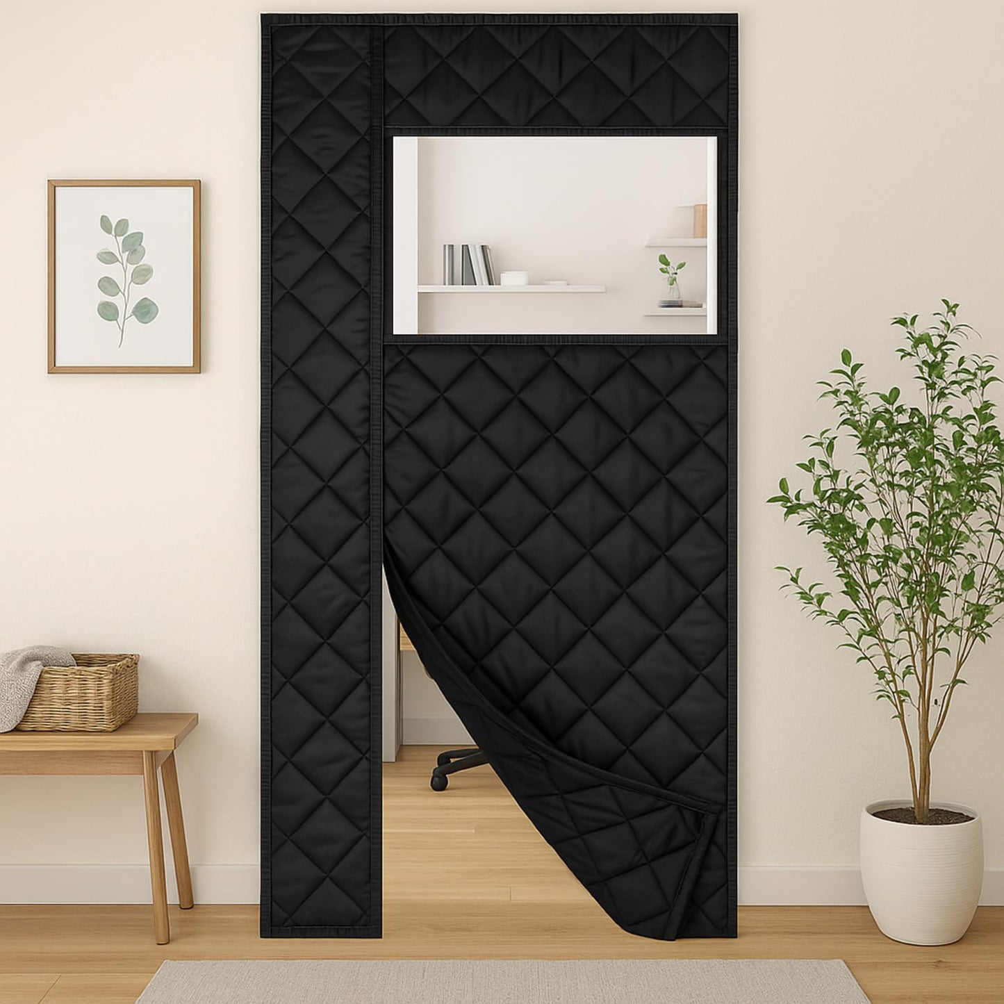 MEKOTRIN Magnetic Insulated Door Cover, Fits Up to 38” x 82”, Thermal Curtain with Visible Windows for RVs, Campers & Trailers | Durable Oxford Cloth & Cotton | Keeps Cool Air in –for Winter