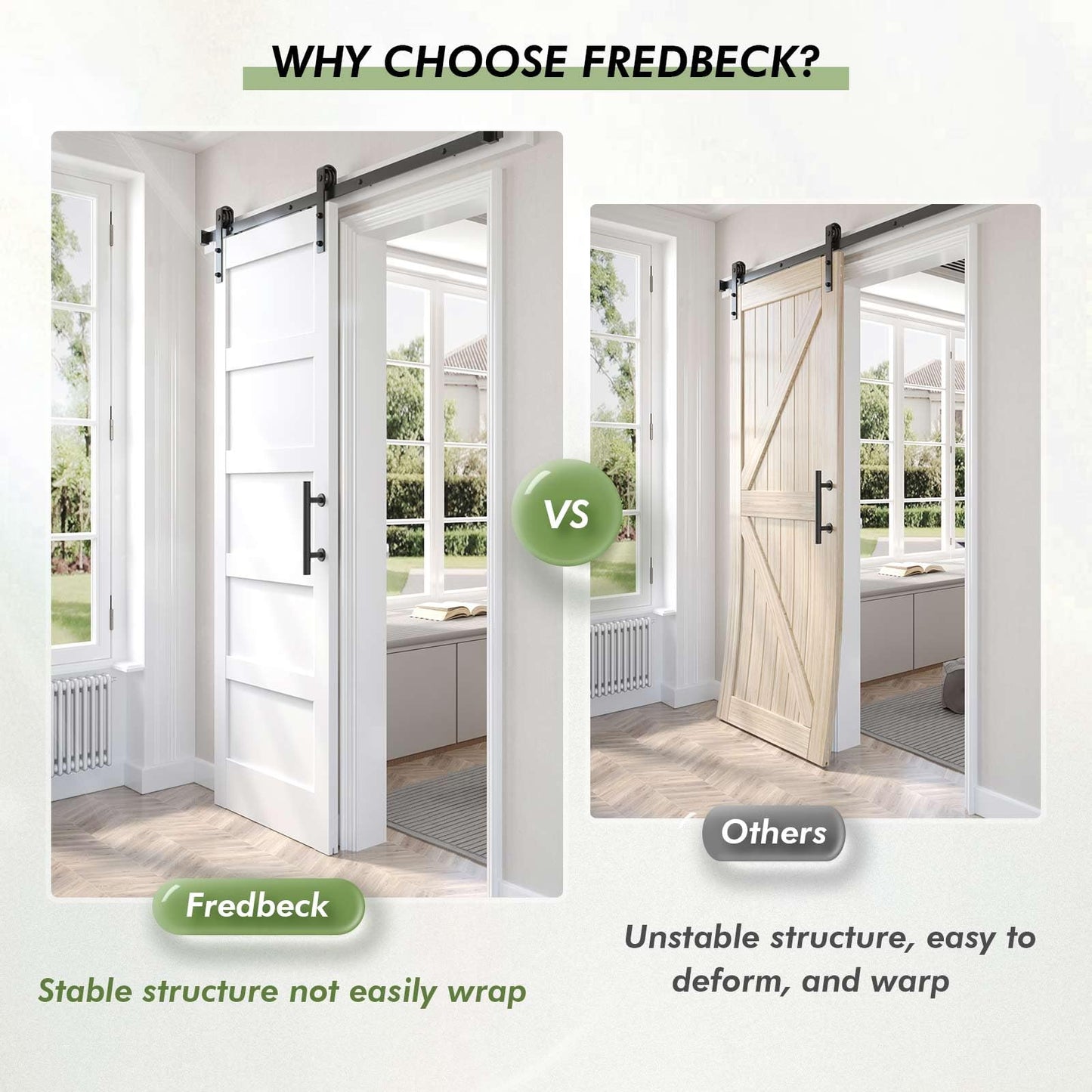 Fredbeck 42x84 inch White Barn Door with 7FT Sliding Door Hardware Kit Included & Handle,MDF,Solid PVC Surface,DIY Assembly,5-Panel,Fit 38in-41in Opening