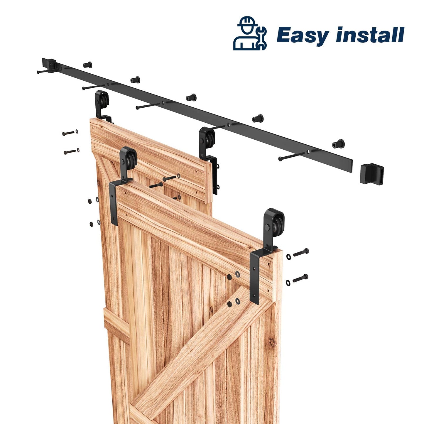 EaseLife 6FT Bypass Double Sliding Barn Door Hardware Kit,Single Track, Slide Smoothly Quietly, Easy Install (6FT Track Kit for Double 41" Wide Door)