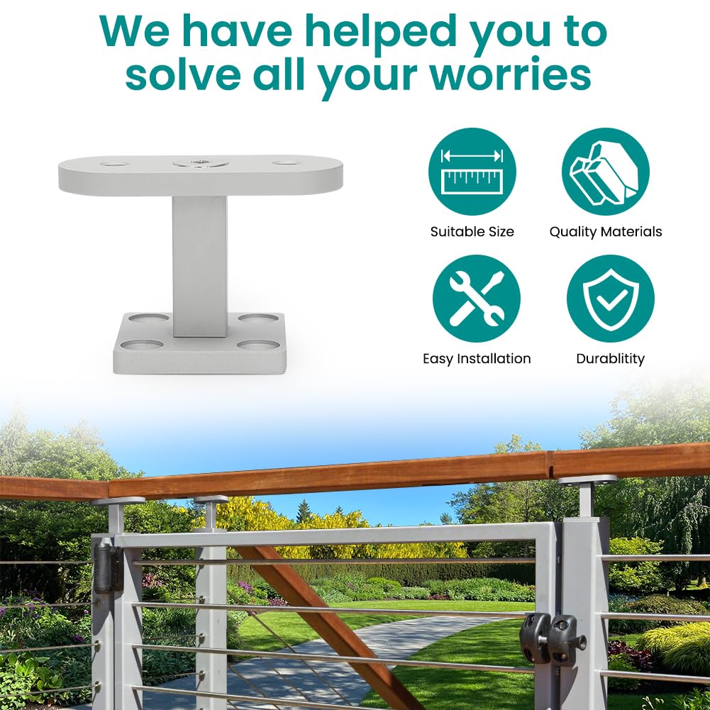 AUTOVIC Modern Straight Handrail Bracket Kit Aluminum 1.7" Height 1.5" Square Base Banister Brackets for Top of Wood Newel Post