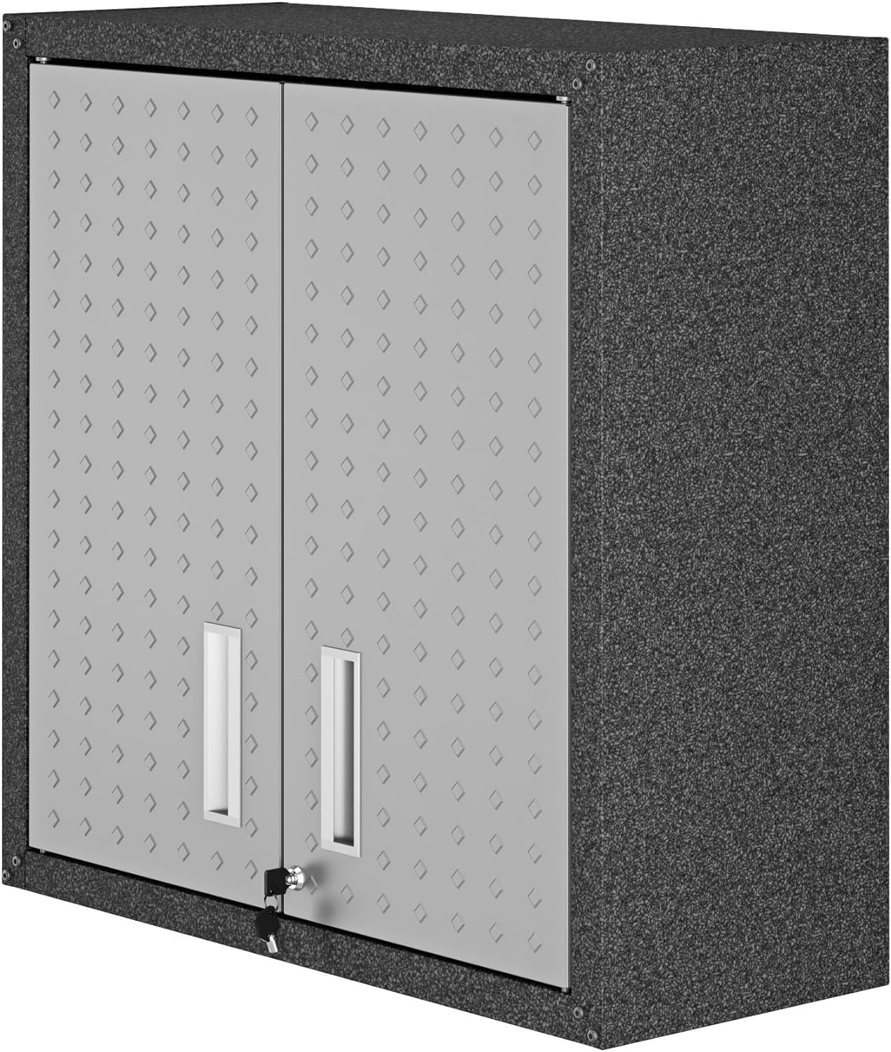 Manhattan Comfort Fortress Floating Garage Storage Cabinet with Adjustable Shelves and Lock, Recessed Handles, Metal Wall Mounted Lockable Utility Cabinet, Steel Garage Storage in Black and Grey