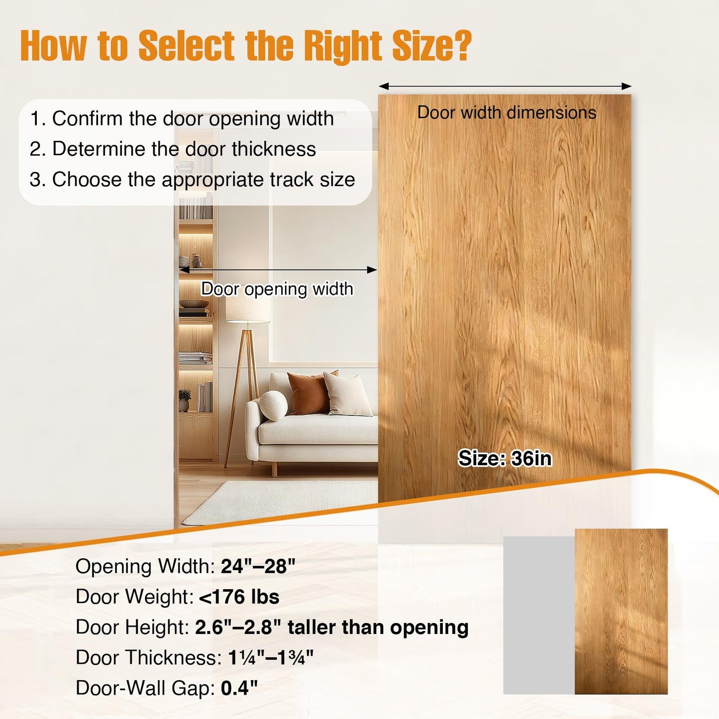 Souyou 36" Concealed Sliding Barn Door Hardware Kit with Soft Close Mechanism - Wall Mount no Floor Track Fits 28"-32" Opening Width Hidden Barn Door Hardware Kit (Door not Included)