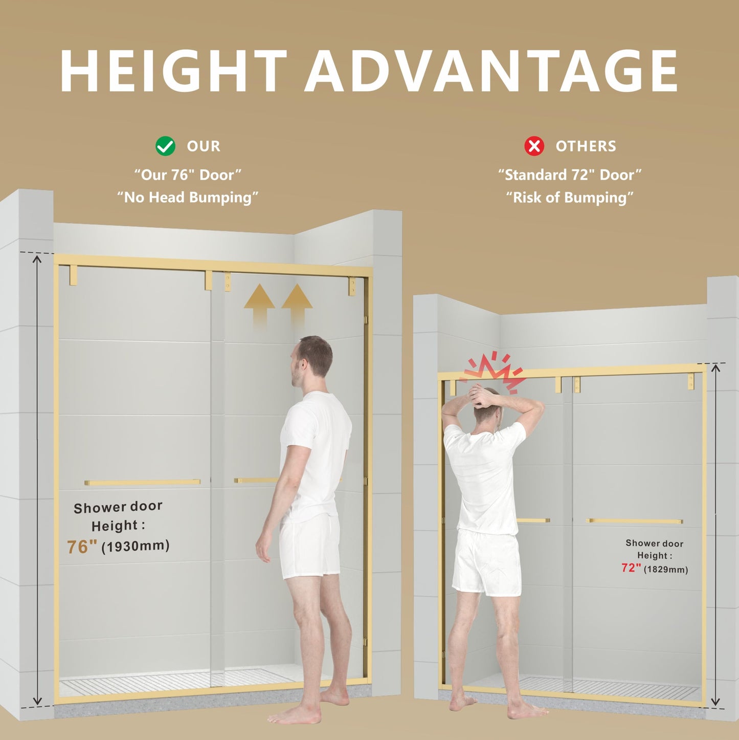 RFN 56-60" W x 76" H Framed Bypass Double Sliding Shower Door, 1/4" (6 mm) Easy-to-Clean Treated Clear Tempered SGCC Glass,Bathroom Door(Brushed Gold, 56-60" W*76" H)