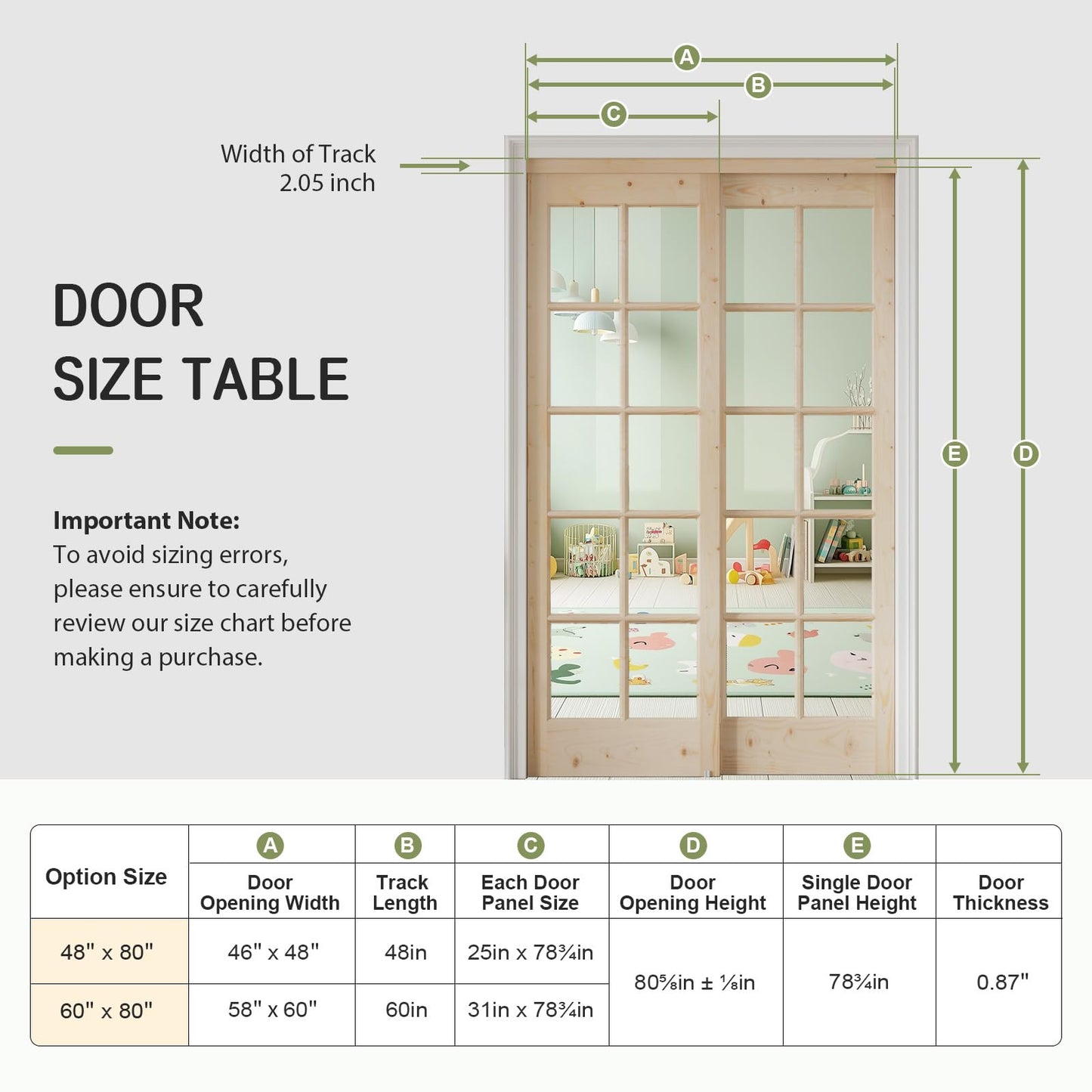 Easelife Preassembled Sliding Closet Door 60in x 80in (Double 31in), Spruce Wood Barn Door Slab with Bypass Hardware Track Kit, Tempered Clear Glass, Fit Interior Pantry Kitchen