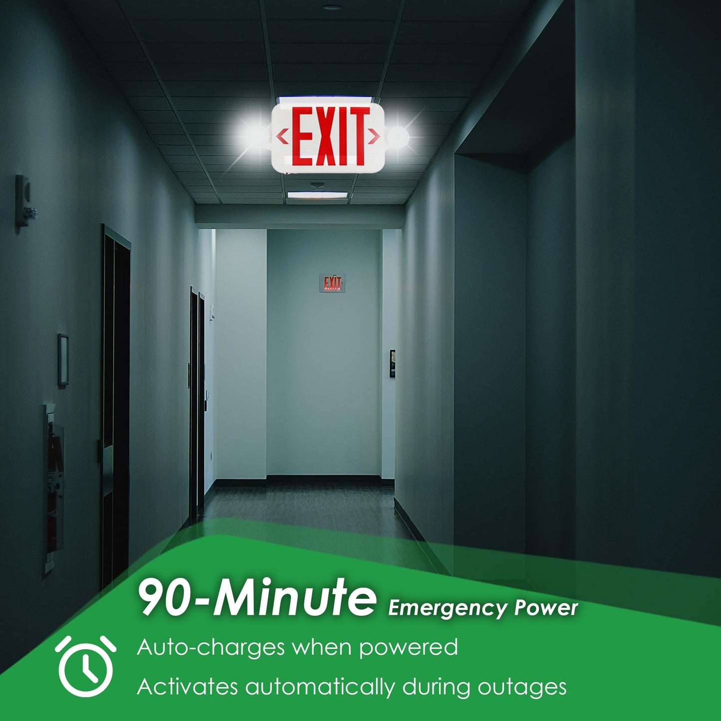 Gruenlich LED Exit Sign Combo with Emergency Lights, Adjustable Heads and Double Sided, Battery Backup, UL 924 Qualified, AC 120-277V, Commercial Emergency Exit Light for Business- 2 Pack