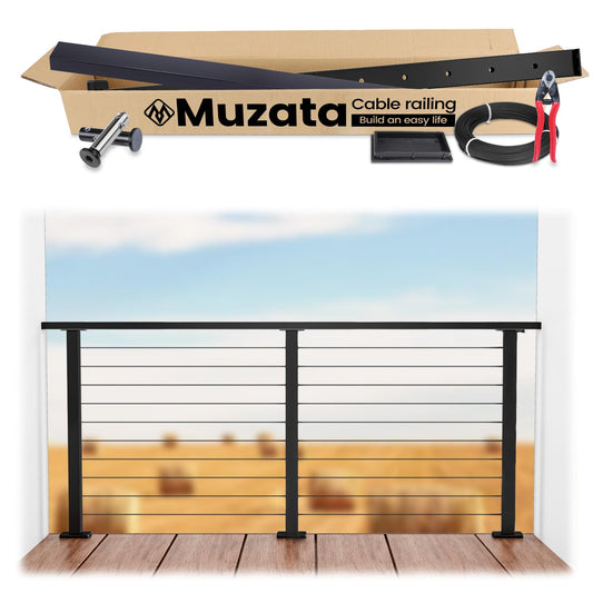 Muzata 3'-6'6" Black Complete Cable Railing Kit 36 Inch Cable Railing System for Decks with Post Handrail Length Adjustable Easy DIY with User Guide Complete Set RCS2 BH4S