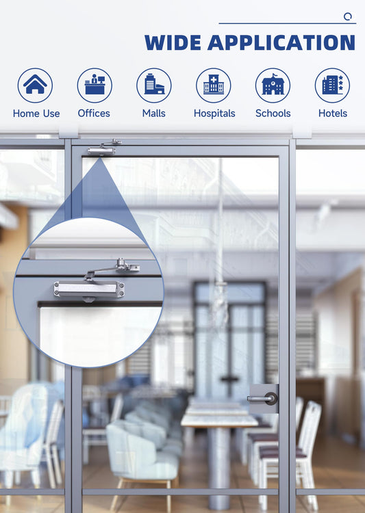 Baridwon Heavy Duty Commercial Door Closer, Hydraulic No Slam, Adjustable Speed, Hold Open, Silver Aluminum Steel, Indoor/Outdoor, DIY Installation