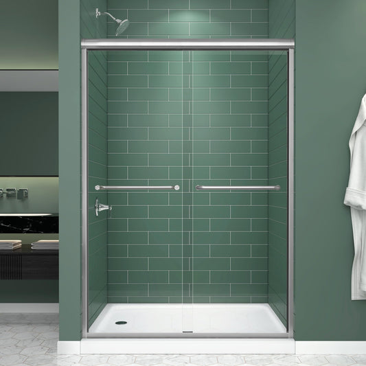 FELYL Double Sliding Shower Door 43-48" W x 72" H, Brushed Nickel, Bypass Shower Door, Clear Glass, Framed, 1/4" (6mm) Tempered Glass