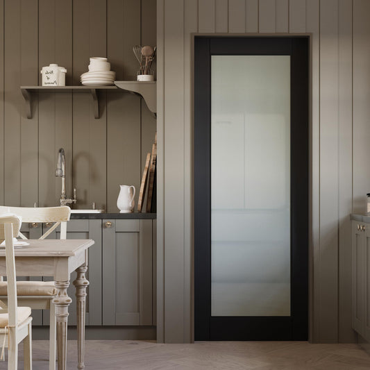32 x 80 Black Door Slab, Frosted Glass Interior Door Panel, Soild & Finished Shaker as Bedroom Pantry Laundry Closet Doors Sliding Barn Panel, Pre-Built, w/o Hardware, Modern Doors