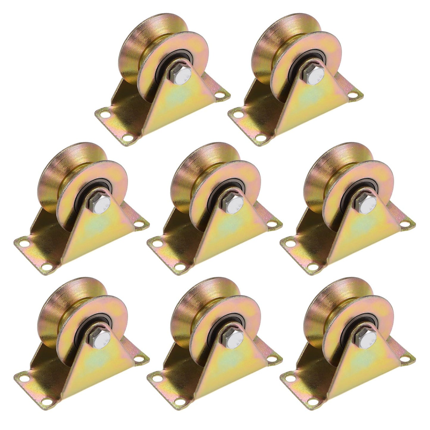 HARFINGTON 8pcs 2.2" V Groove Wheel Sliding Gate Caster, Rigid Caster Wheels with Bracket for Inverted V-Track, 661 lbs Capacity Per Wheel, for Garage Door, Lifting, Industrial Machines