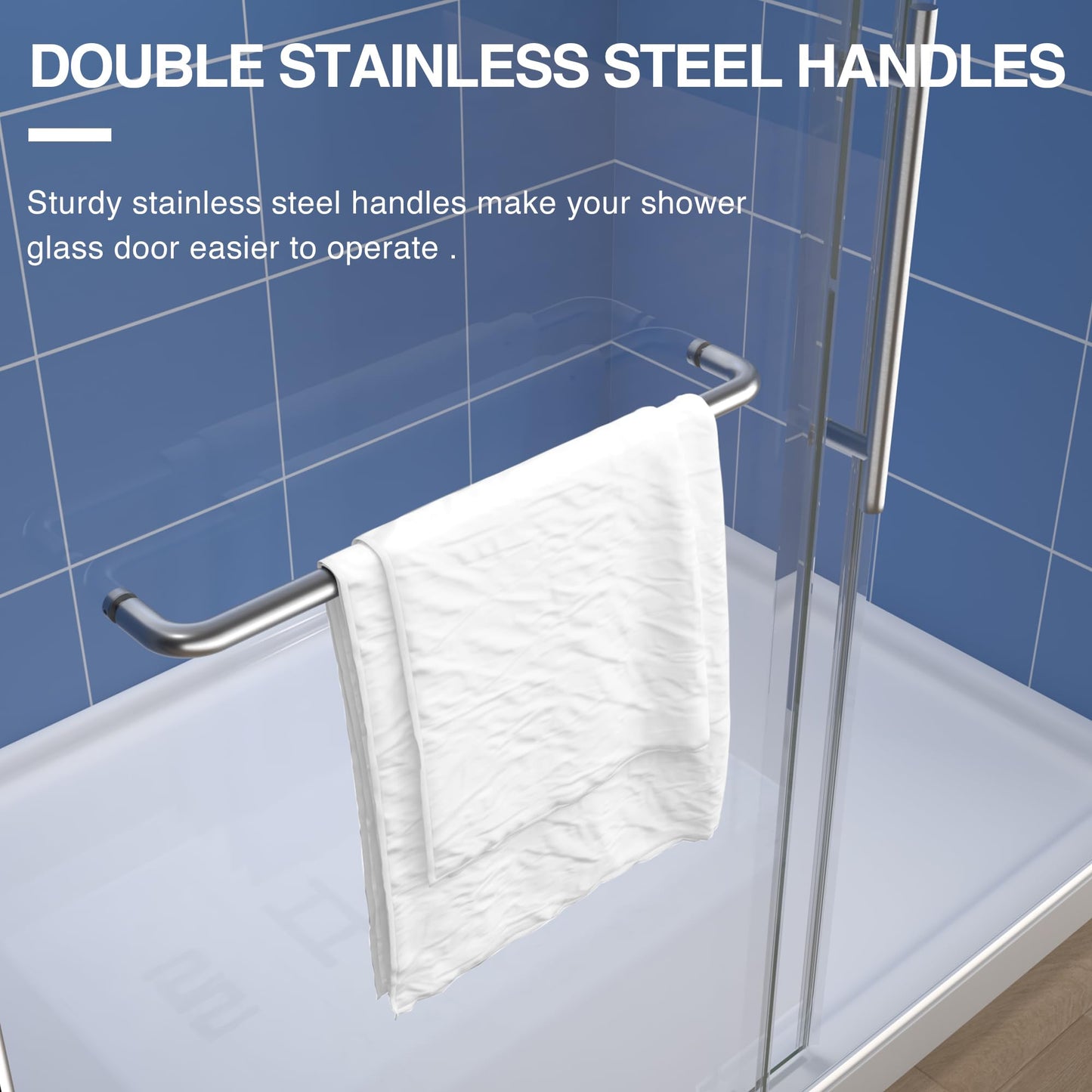 56-60" W x 72" H Frameless Glass Shower Door, 1/4" (6mm) Tempered Glass with Explosion-Proof Film & Nano Coating, Single Sliding Shower Door, Reversible Installation, Brushed Nickel