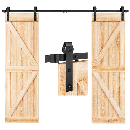 EaseLife 8 FT Double Door Sliding Barn Door Hardware Track Kit,Basic J Pulley,Heavy Duty,Slide Smoothly Quietly,Easy Install (8FT Track Kit for Double 24" Wide Door)
