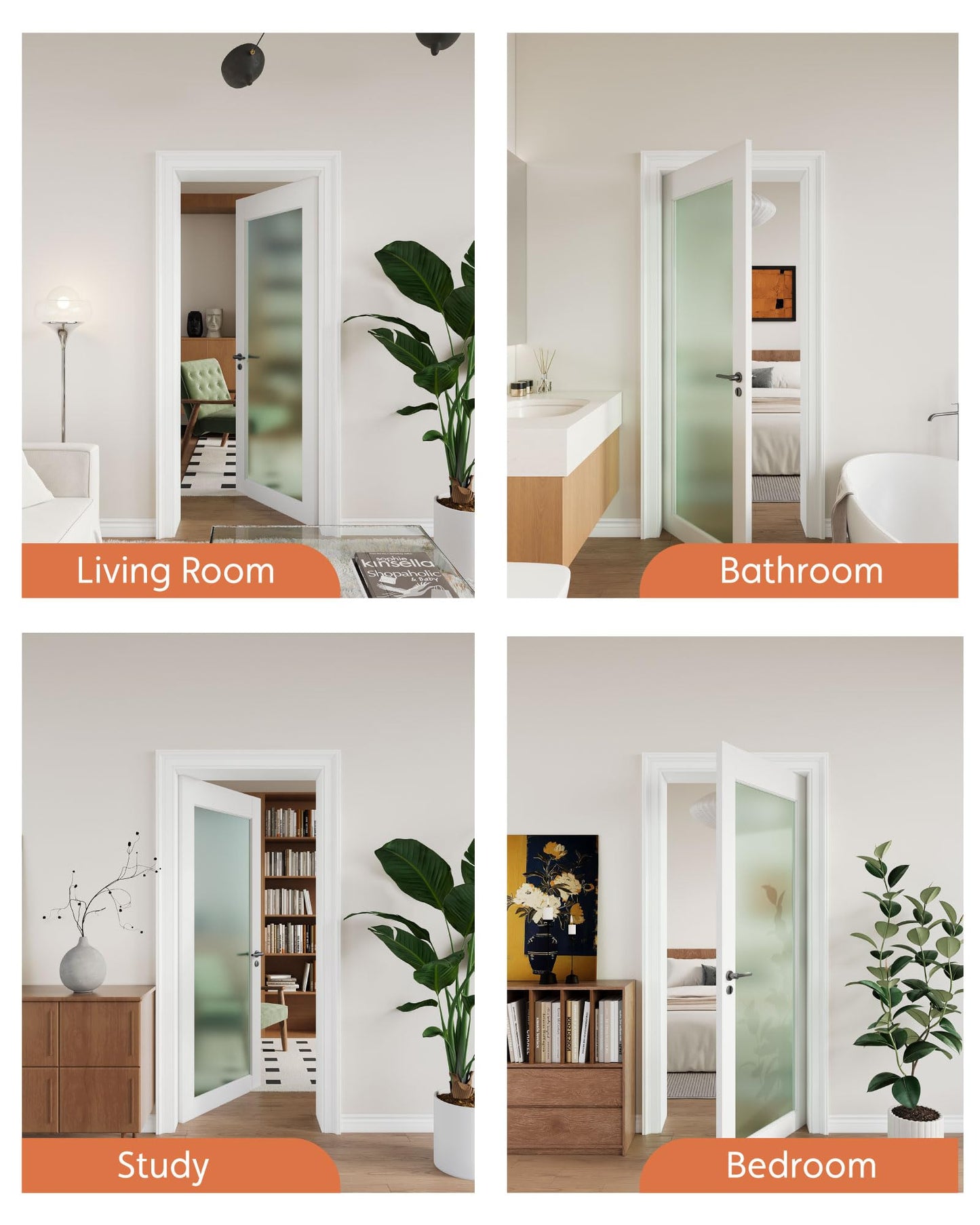 28"x 80" 1-Lite Frosted Glass French Interior Slab Door, Solid Core Wood with MDF Door Panel for Bedroom Closet Laundry Pantry Bathroom White Pre-Finished Surface Paintable, w/o Hardware