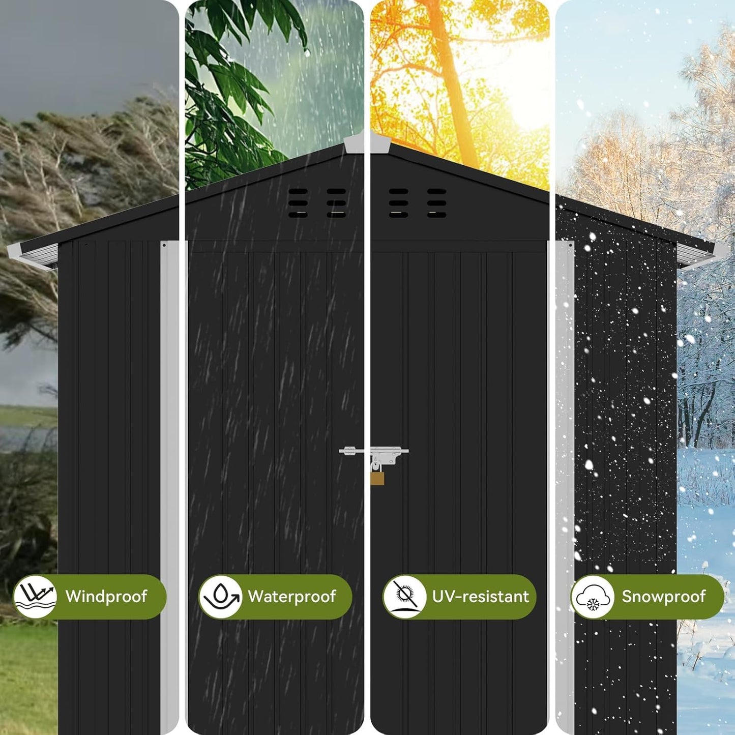 COMHOMA Shed Outdoor Storage Shed Metal,Lockable Doors Tool Sheds with Sloping Roof,Steel Garden Shed with Air Vent for Backyard,Patio,Lawn,Poolside (Grey, 6'x4')
