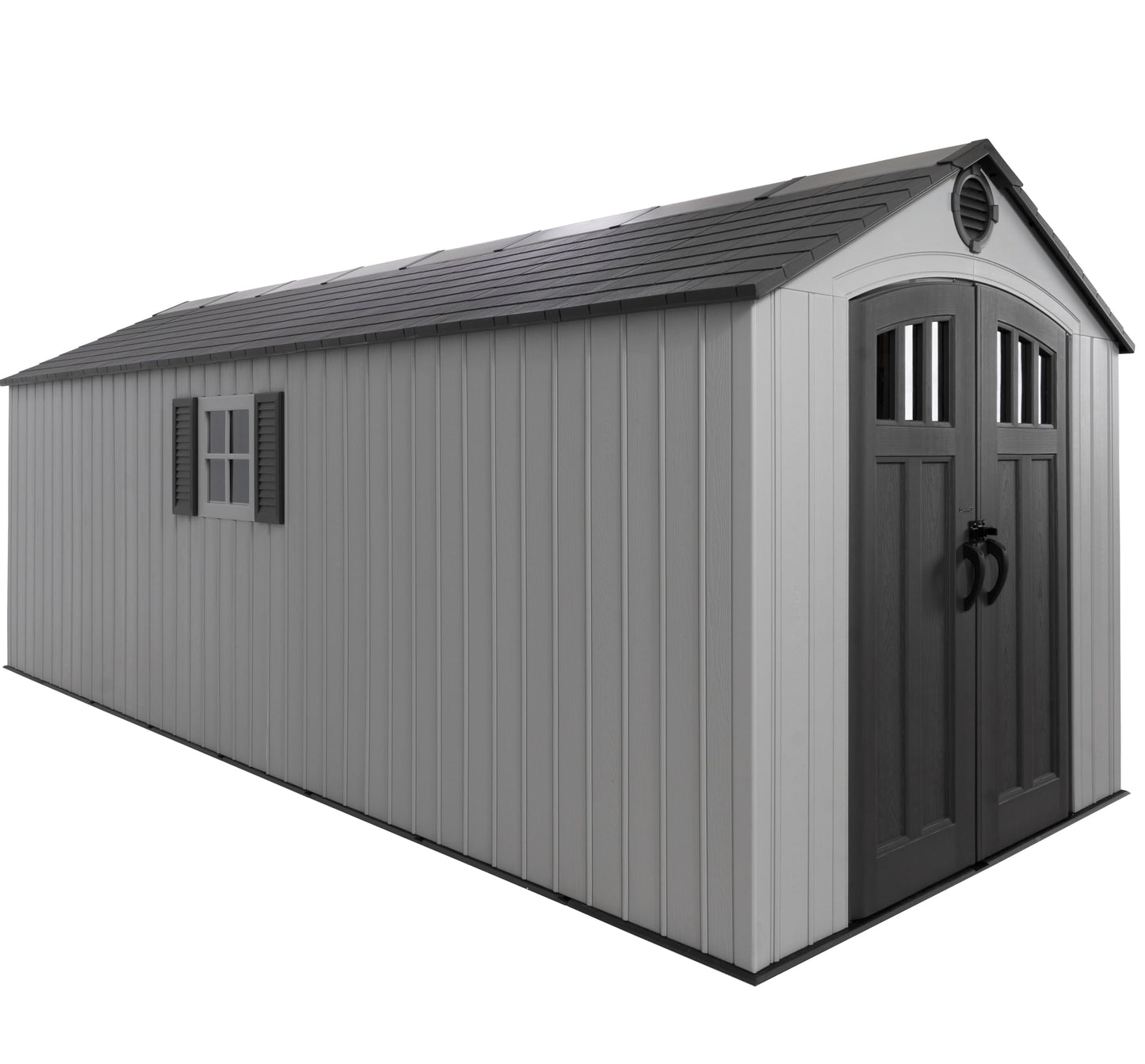 Lifetime Outdoor Storage Shed, 8x20 Ft, Gray, Resin Backyard Tool Shed with Lockable Doors and Weather-Resistant Panels