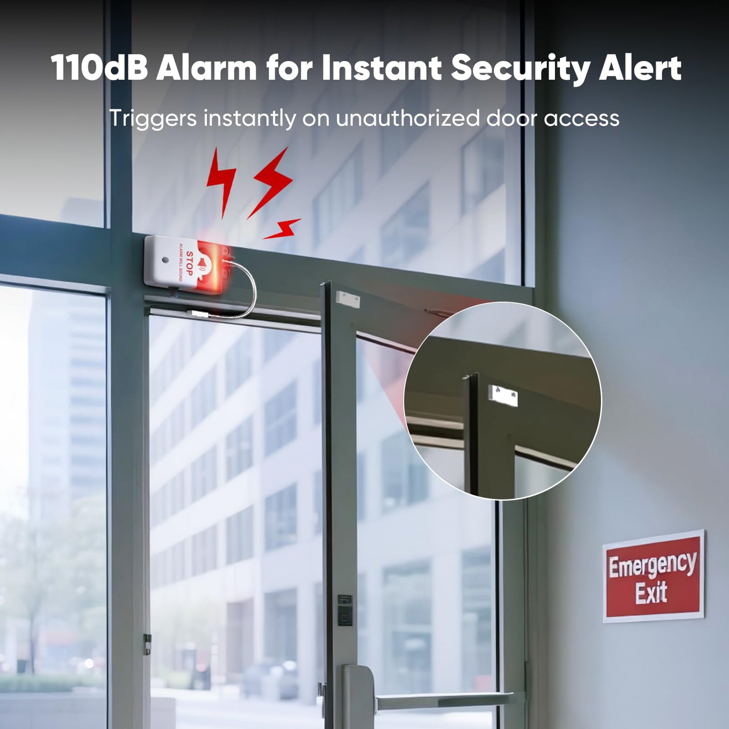 Exit Door Alarm with 110dB Siren,Commercial Emergency Exit Security Device,Battery Powered Magnetic Sensor, Easy Installation,Ideal for Warehouse,Office,Retail,Industrial Exit Safety