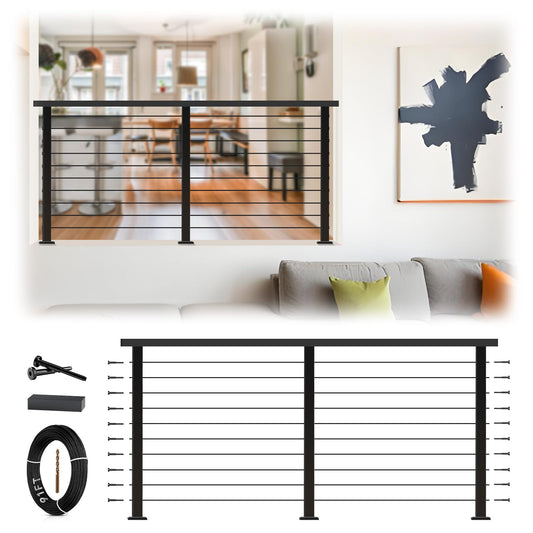 Zylorix 4ft-8ft Complete Set Cable Railing System 36" with Cuttable Handrail, Modular Black T304 Stainless Steel Level Cable Railing Posts Kit, One-Stop Easier for DIY Indoor Outdoor Horizontal Decks