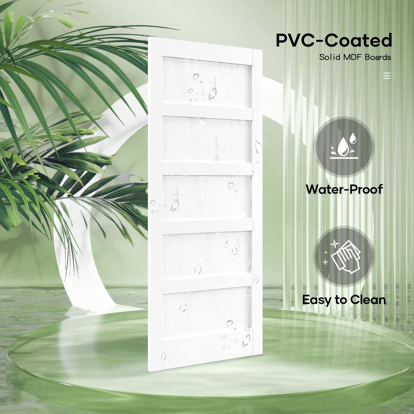 Fredbeck 60inx80in Barn Door White with 10FT Sliding Door Hardware Kit Included & Handle,MDF,Solid PVC Surface,DIY Assembly,5-Panel