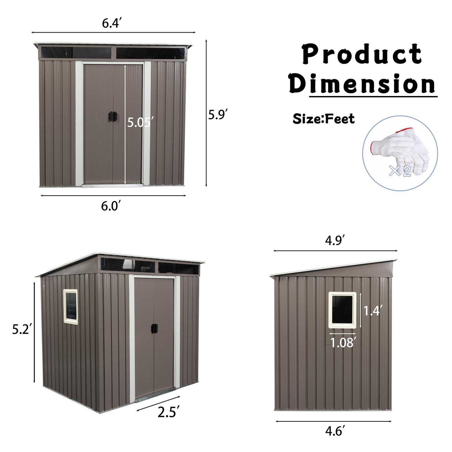 6FT x 5FT Outdoor Storage Shed, Heavy Duty Galvanized Steel Garden Shed with Sloped Roof, Sliding Lockable Doors, Punched Vents & Foundation Kit, Weather Resistant Tool Shed, Grey with Window