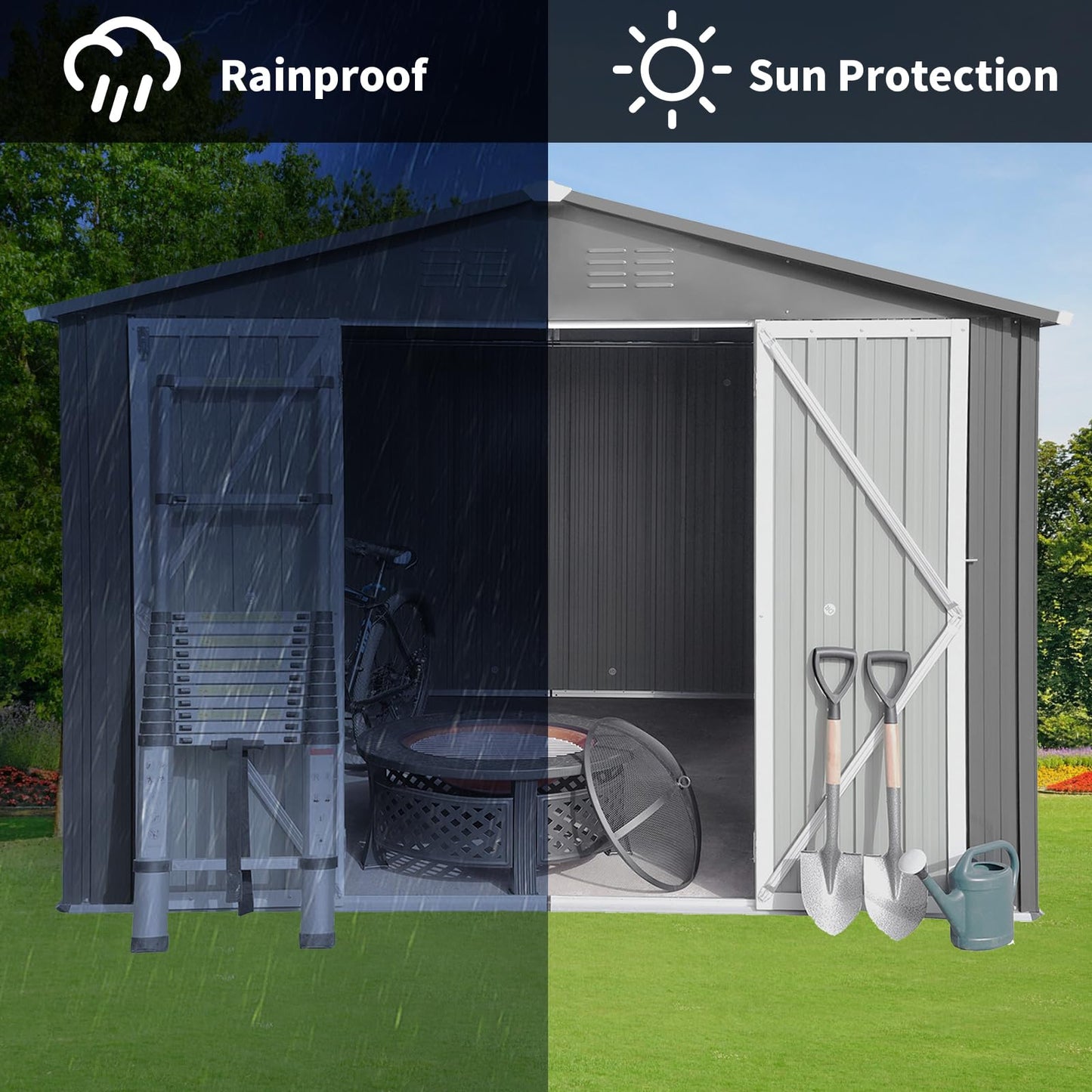8x10FT Heavy-Duty Metal Storage Shed with Apex Roof, Outdoor Garden Shed with Hinged Door, Steel Vents & Free Padlock, Weatherproof Tool Shed for Backyard, Lawn Equipment & Bike Storage