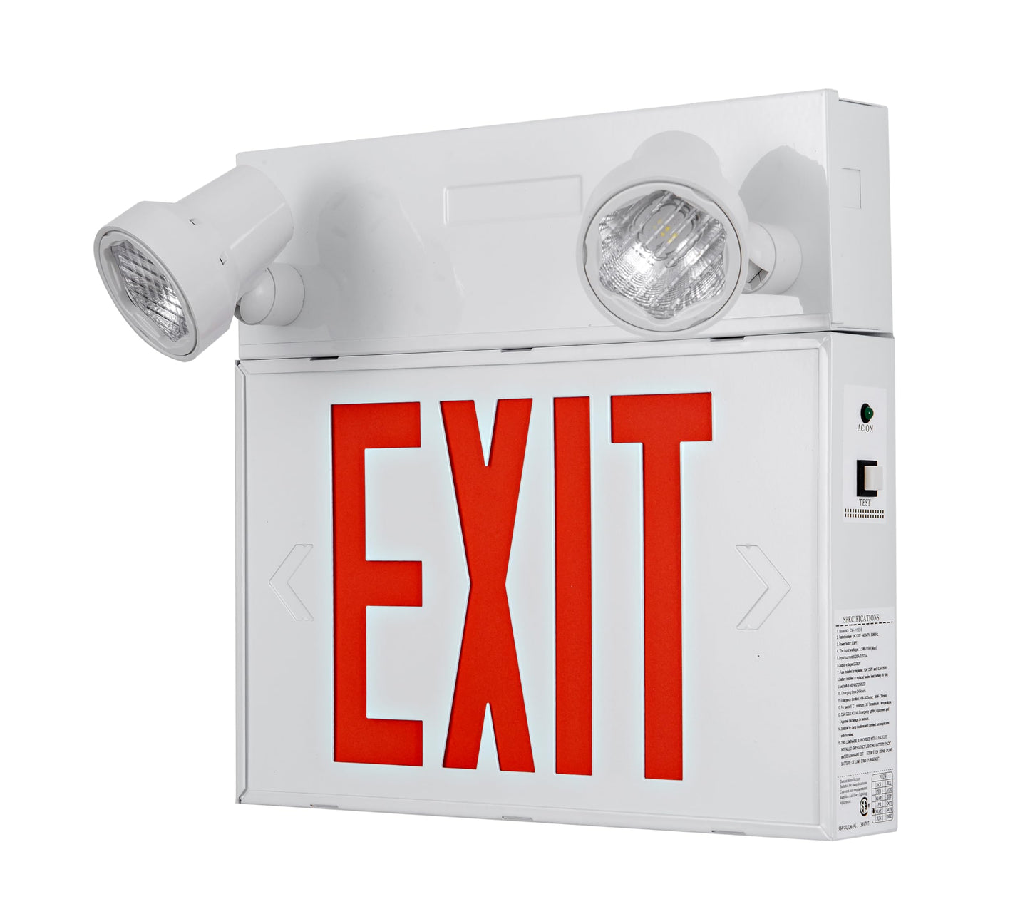 TANLUX Steel Exit Sign with Remote Capabilities, 36 Watt Battery Pack, AC 120-347V Input, Commercial Battery Unit Emergency Lights with 2 by 2 watts Head, Up To 4 Hours Emergency Duration Time