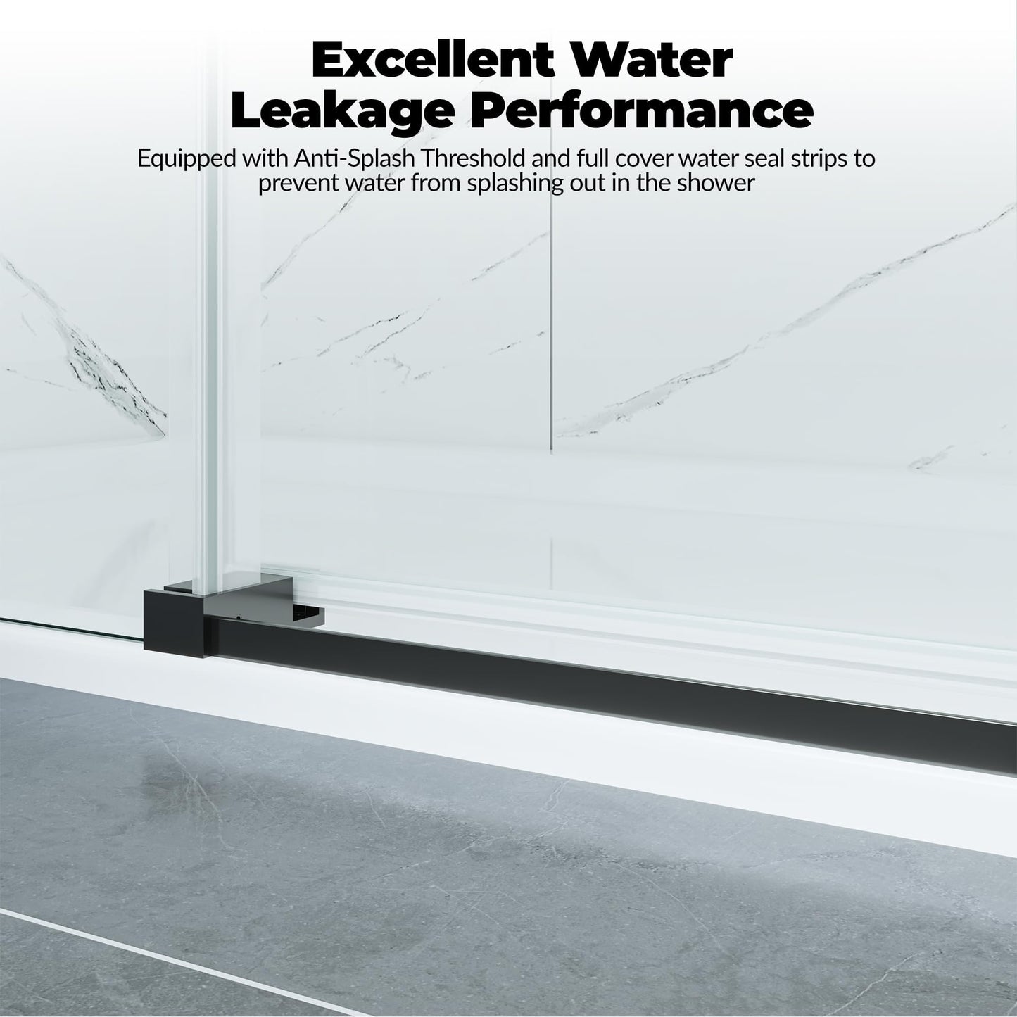 Garvee Frameless Sliding Shower Door, 56-60 Inch Adjustable Width x 76 Inch Height, 1/4 Inch (6Mm) Tempered Clear Glass with Explosion-Proof Film,Matte Black for Bathroom Enclosure
