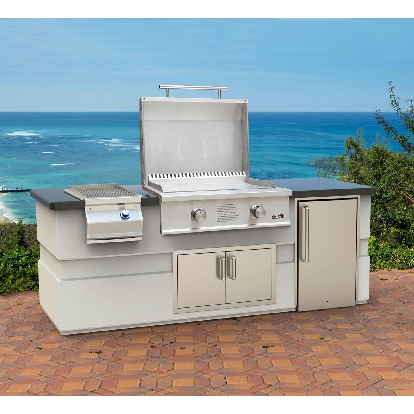 Stanbroil 28-Inch Premium Built-In Liquid Propane Griddle for Outdoor Kitchen Grill, Durable Stainless Steel 2-Burner Flat Top Grill with Lid for BBQ Island, 34,000 BTUs