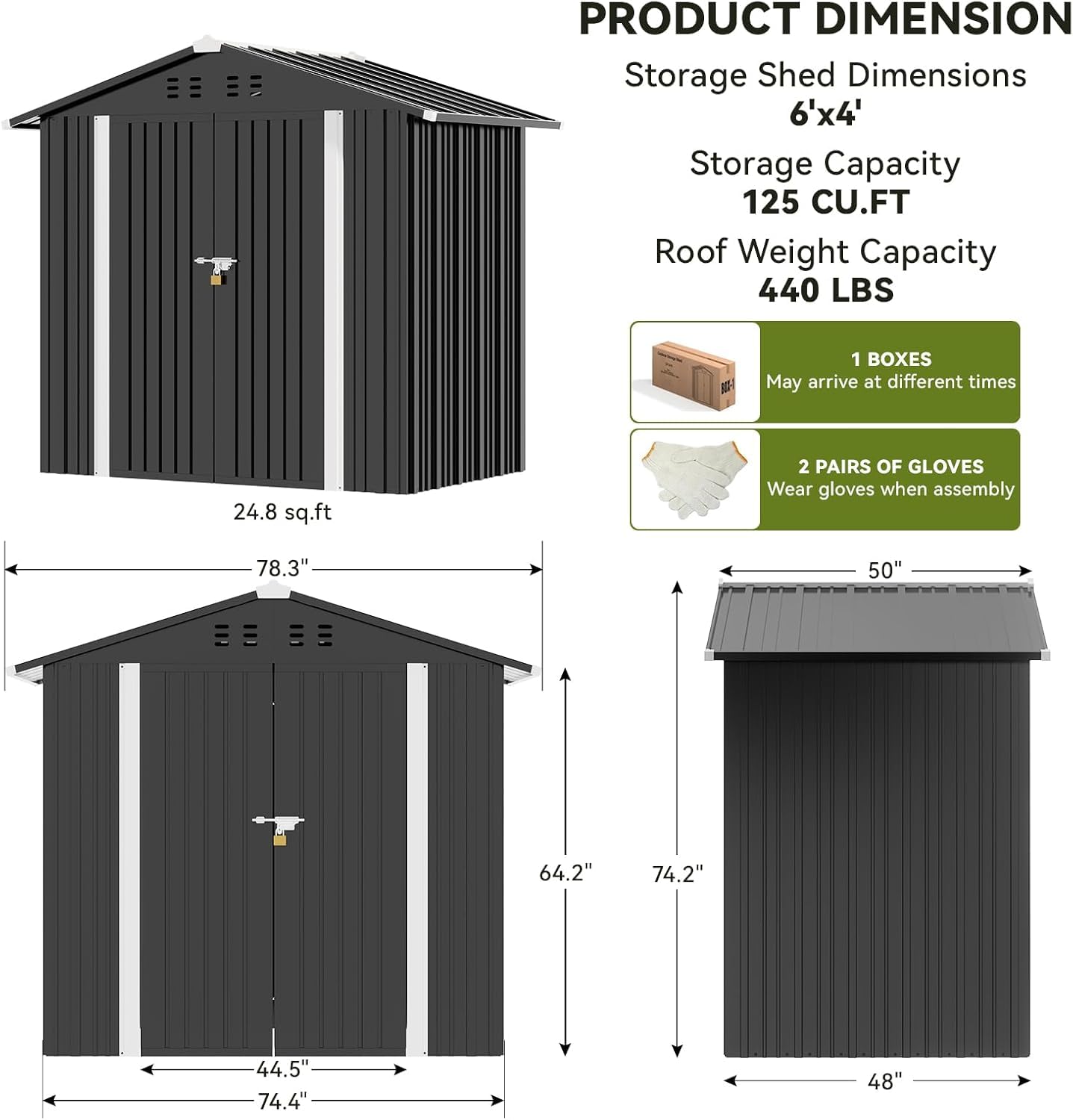 COMHOMA Shed Outdoor Storage Shed Metal,Lockable Doors Tool Sheds with Sloping Roof,Steel Garden Shed with Air Vent for Backyard,Patio,Lawn,Poolside (Grey, 6'x4')