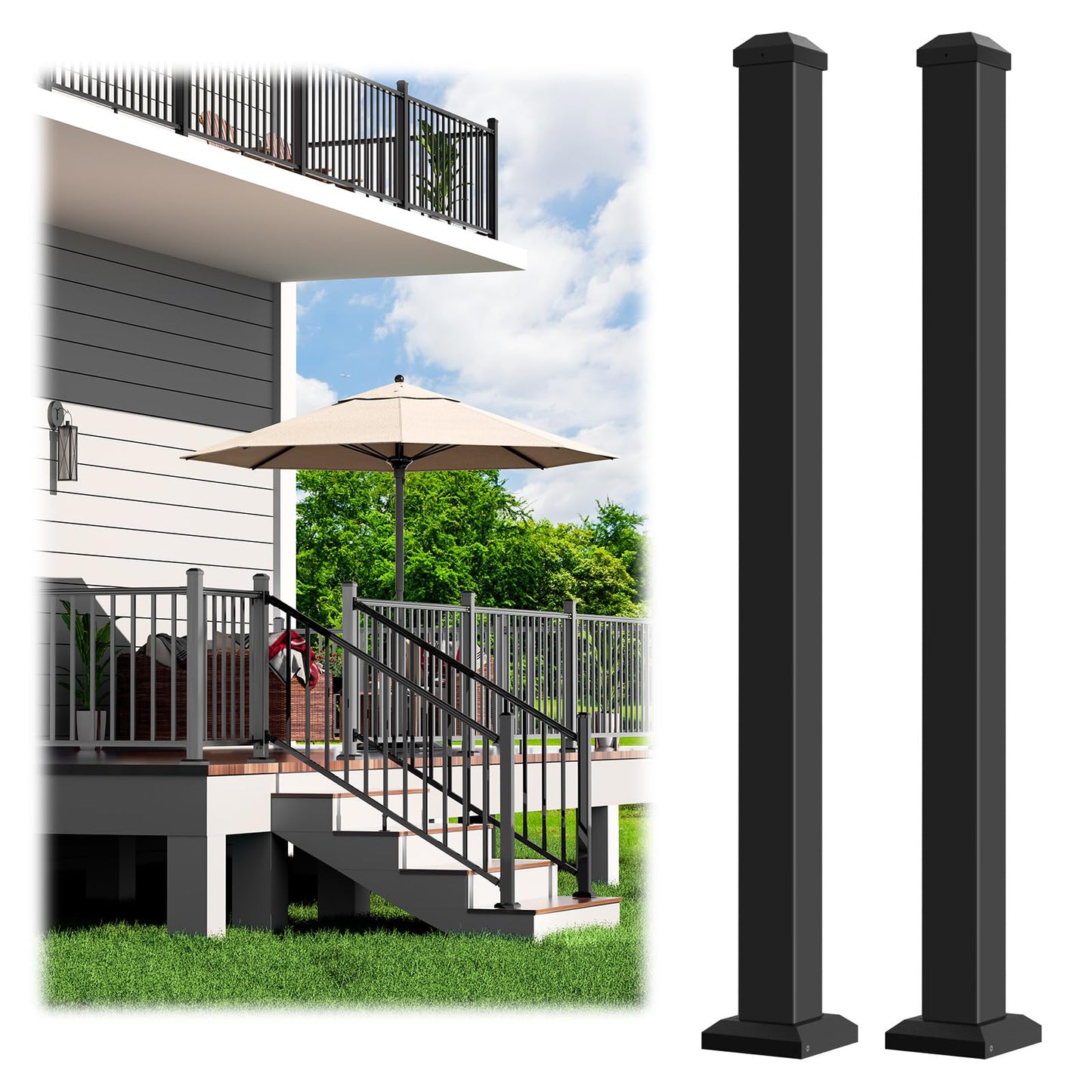 Egadis 2.56 in. x 2.56 in. x 39 in. Aluminum Railing Post, Porch and Deck Railing Post with Screws, Textured Outdoor AAMA 2604 Powder-Coat Finish Stair Post for Decks, Porches & Balconies (2 Post)