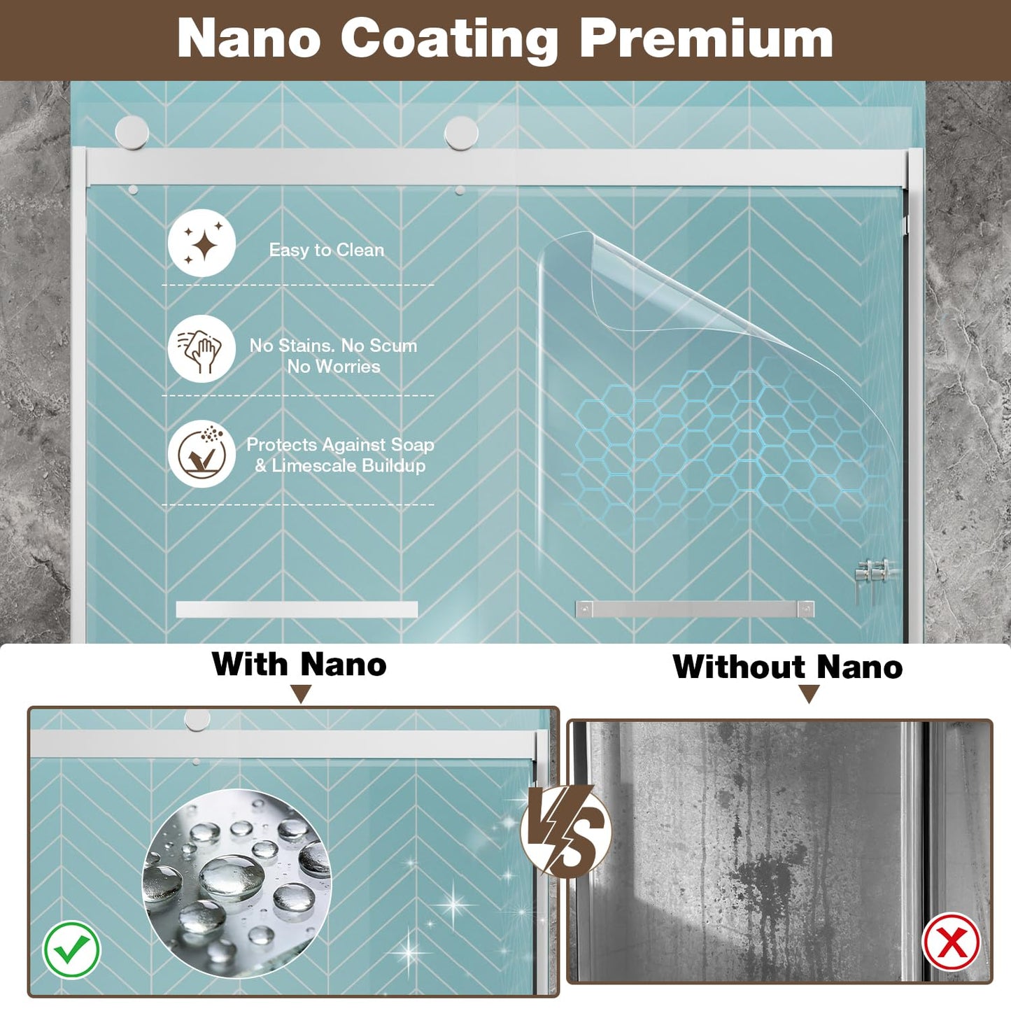 Sliding Shower Door, 57-60" W x 72" H Glass Shower Door, 5/16" (8mm) SGCC Clear Tempered Glass, Quiet Soft-Close, Explosion-Proof Film Nano Coating (Silver)