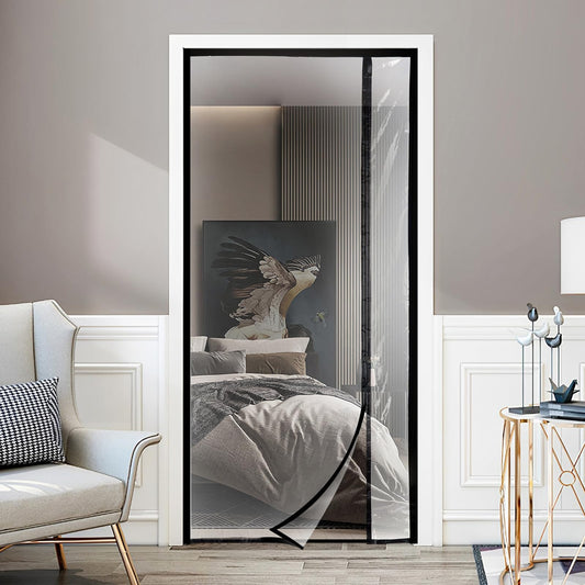 Transparent Reversible Left or Right Side Opening Insulated Door Curtain, Magnetic Thermal Door Cover Self-Closing Screen Door for Kitchen, Bedroom, Air Conditioner Room, Fits Doors up to 36" x 82"