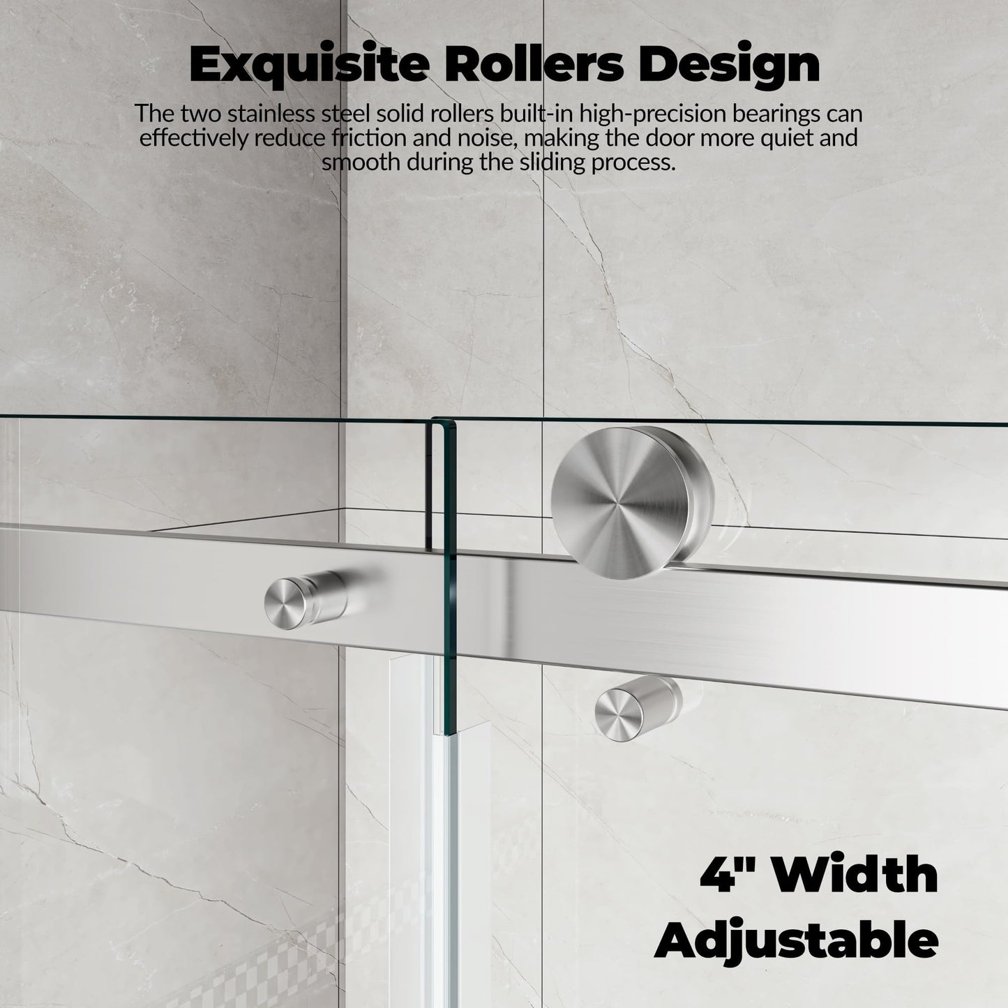Garvee Frameless Sliding Shower Door, 56-60 Inch Adjustable Width x 76 Inch Height, 1/4 Inch (6Mm) Tempered Clear Glass with Explosion-Proof Film,Matte Black for Bathroom Enclosure