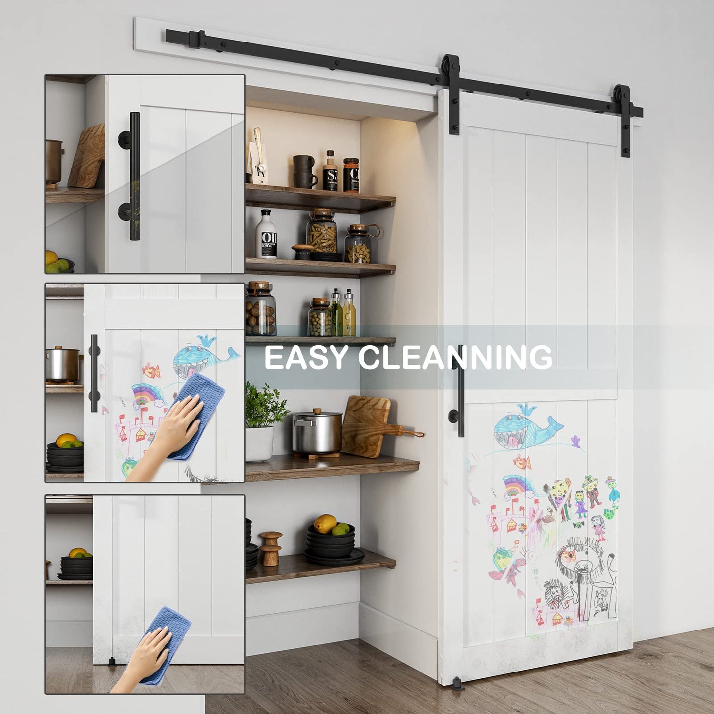 ALAMEDADT 36''x84'' Sliding Barn Door with 6.6 Ft Barn Door Hardware Kit, Fits 32-34''W Openings, Pre-Drilled Holes Easy Assembly-Waterproof PVC Surface, H-Frame, White