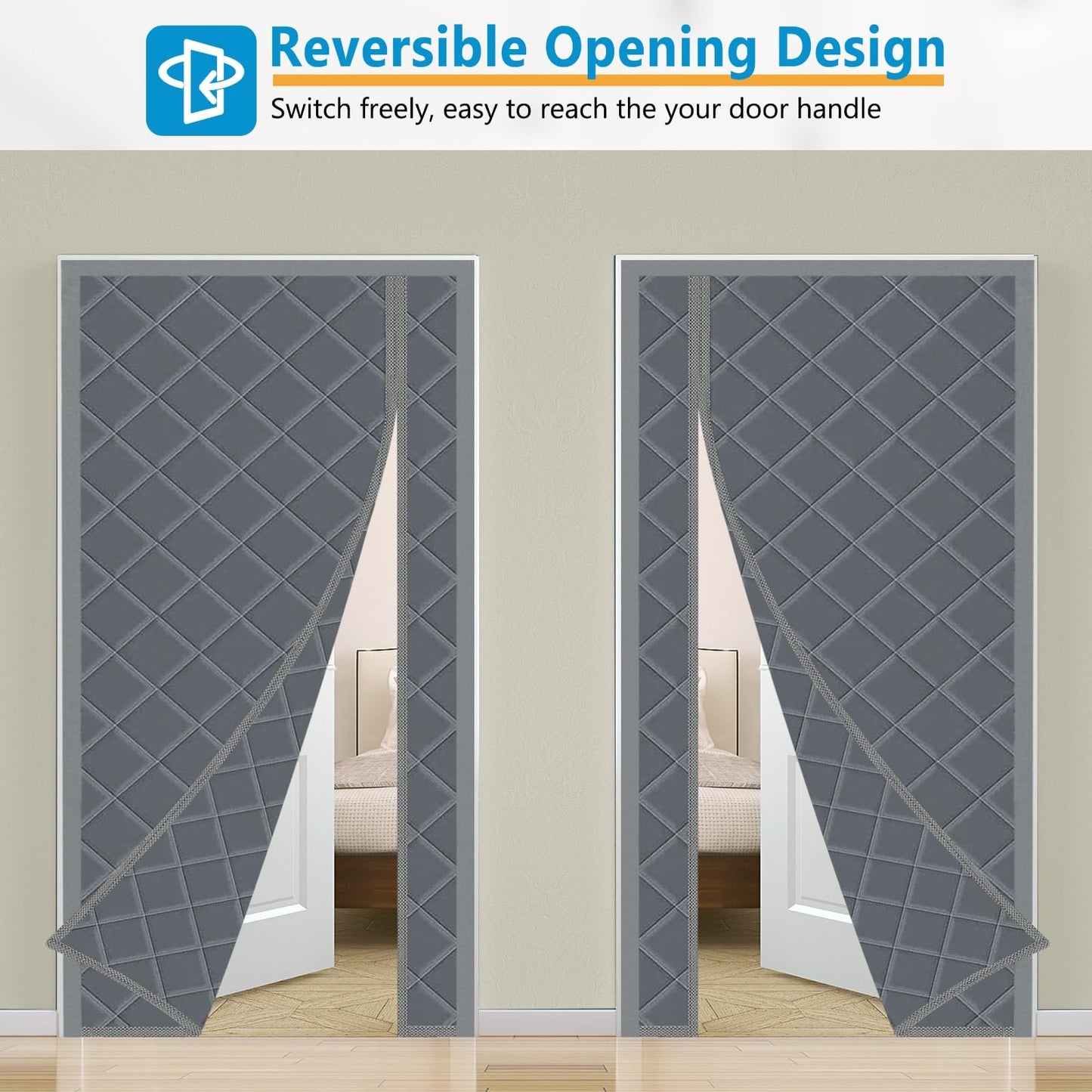 Magnetic Thermal Insulated Door Curtain, 30 x 80 Inch Winter Door Cover Curtain Size 34 x 82 Waterproof Thick Insulation Blanket, Side Opening, Gray