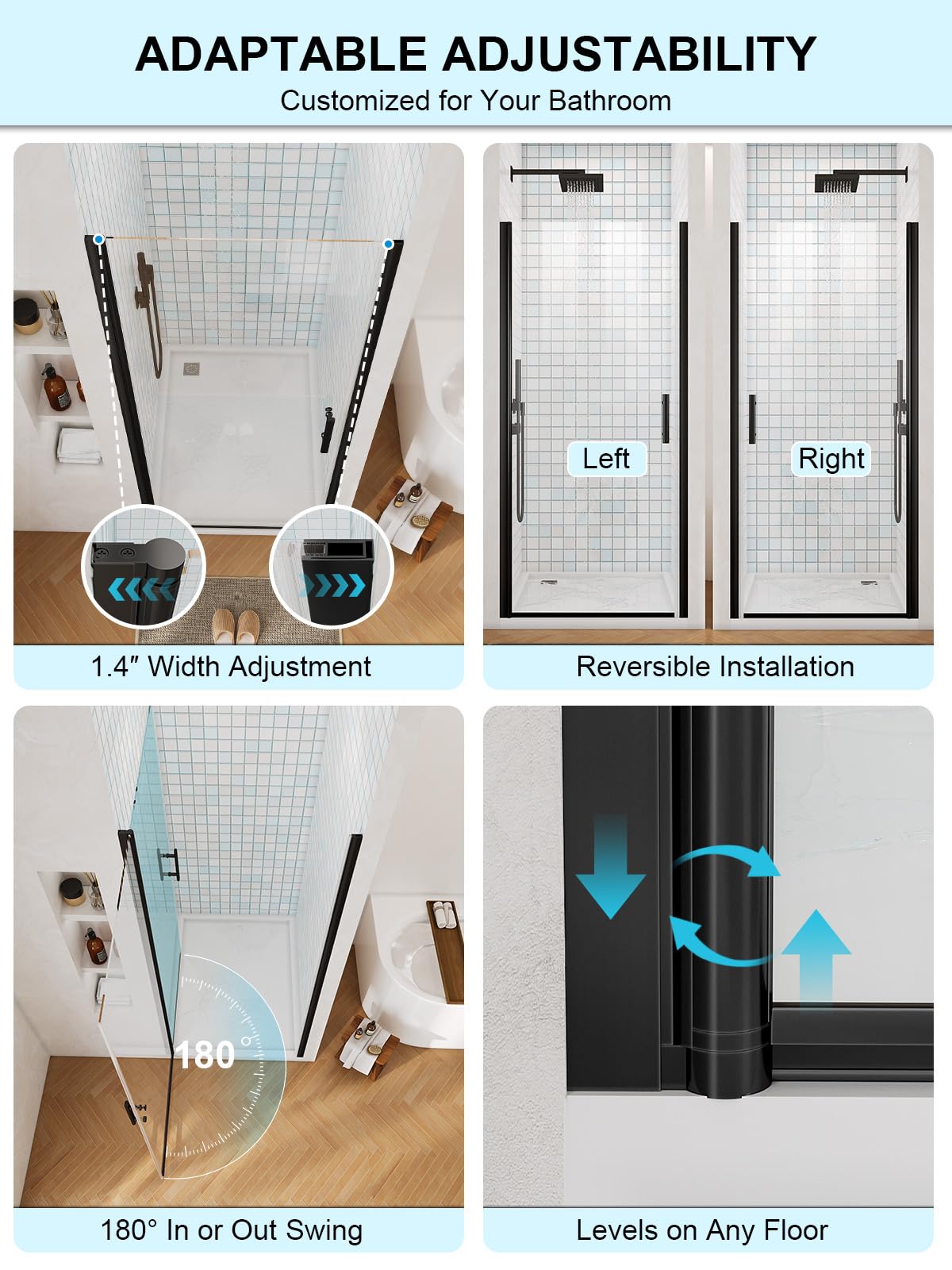 Frameless Pivot Shower Door, 34-35.4" W x 72" Single Panle Shower Doors, 1/4" (6mm) Thick Tempered Clear Glass with Explosion-Proof Film & Nano Coating Shower Doors for Walk in Shower (Matte Black)