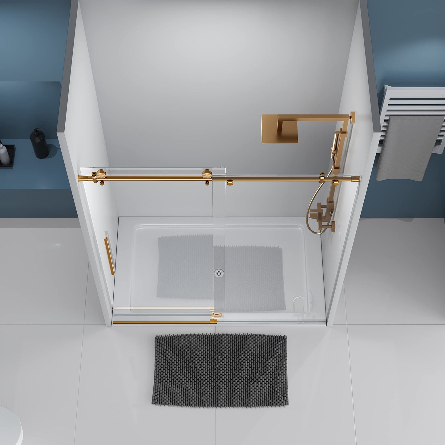 DELAVIN Frameless Shower Door, 56-60" W x 75" H Sliding Glass Shower Door, SGCC Certified Clear Tempered Glass with Explosion-Proof Film, Easy to Clean, Stainless Steel Guide Rail, Gold