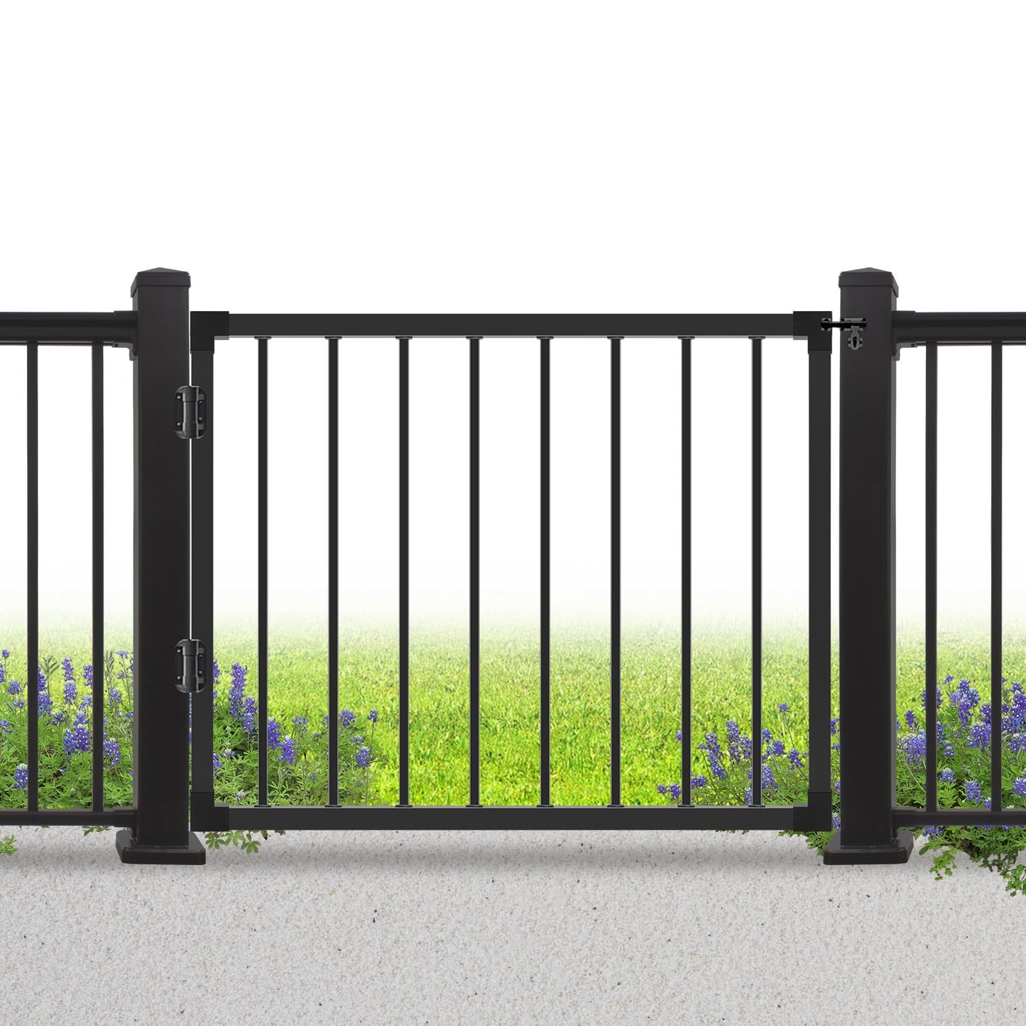 SunCrafts Deck Fence Gate Outdoor, 32''H Gate for 36''H Deck, Black Heavy Duty Steel Anti-Rust Door with Customizable Width (Up to 48"), Metal Gate for Residential, Yard, Patio(No Hinge)